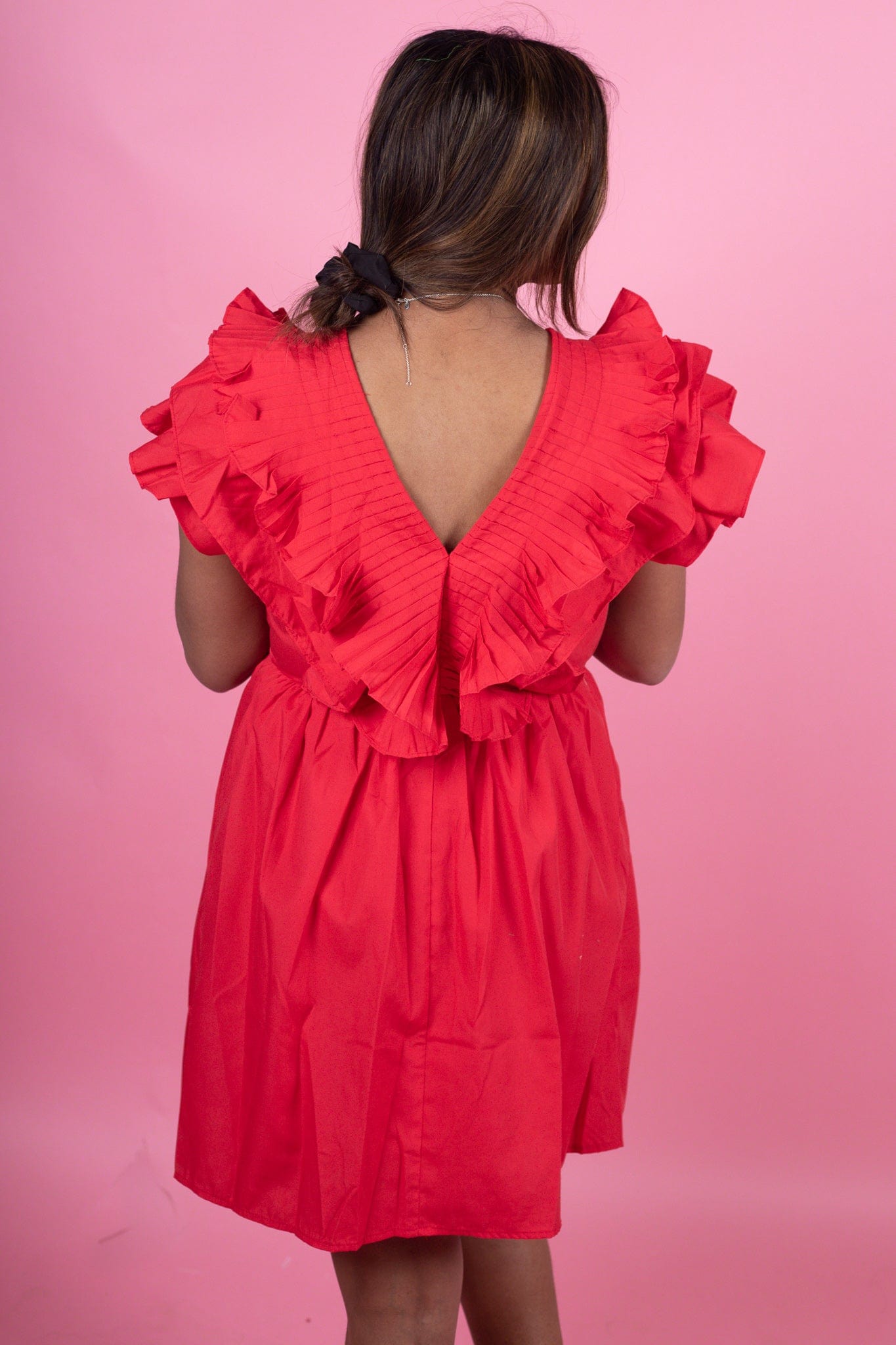 Red Ruffle Sailor Neck Dress