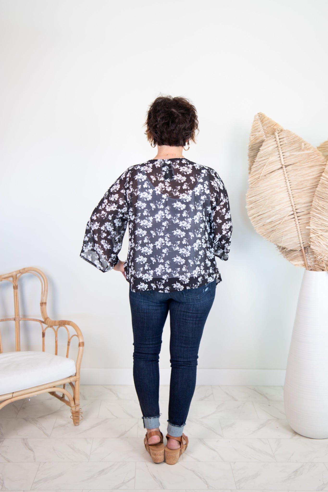Black & White Floral Chiffon Popover