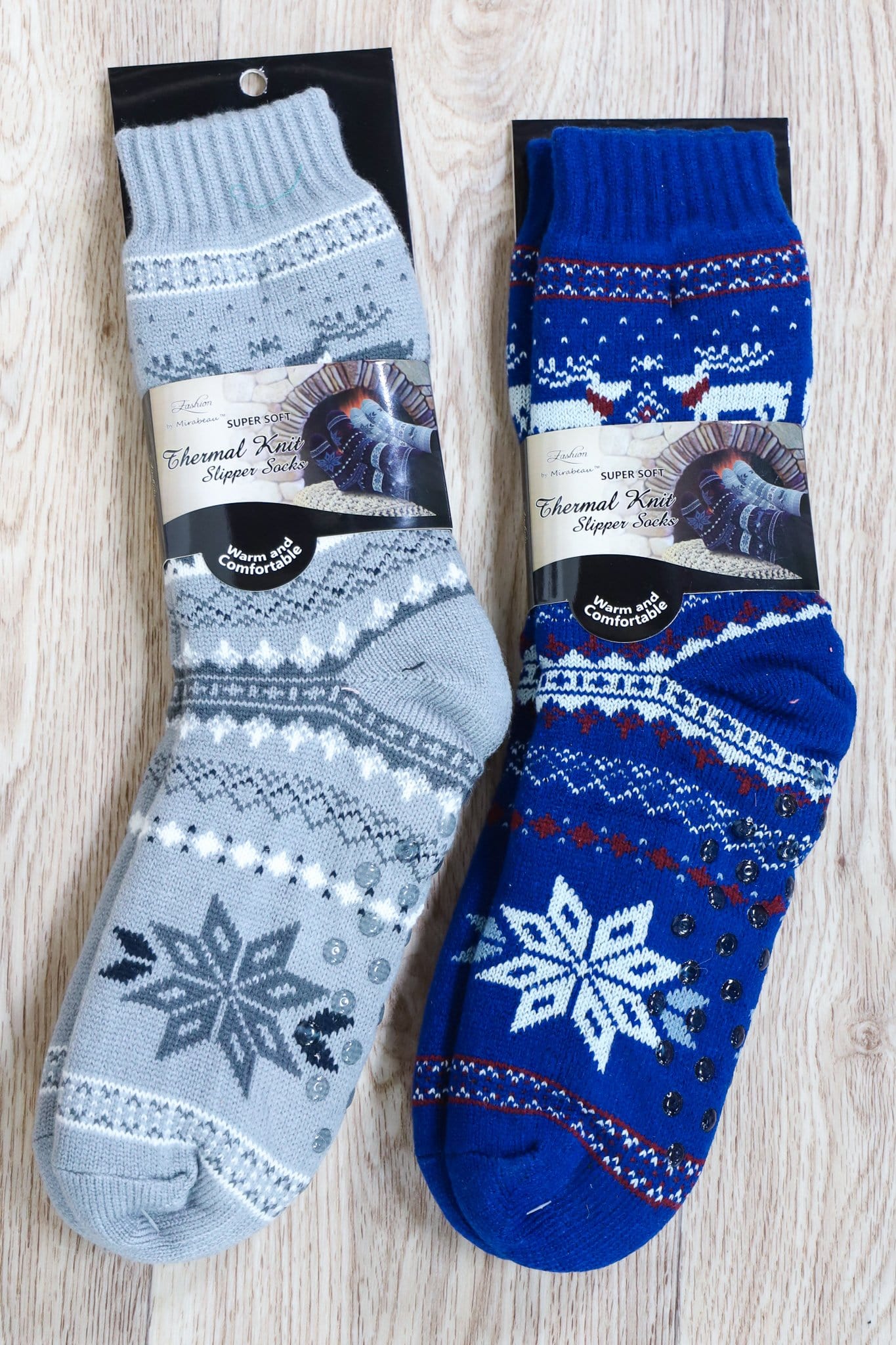 light blue and bright blue winter pattern sock