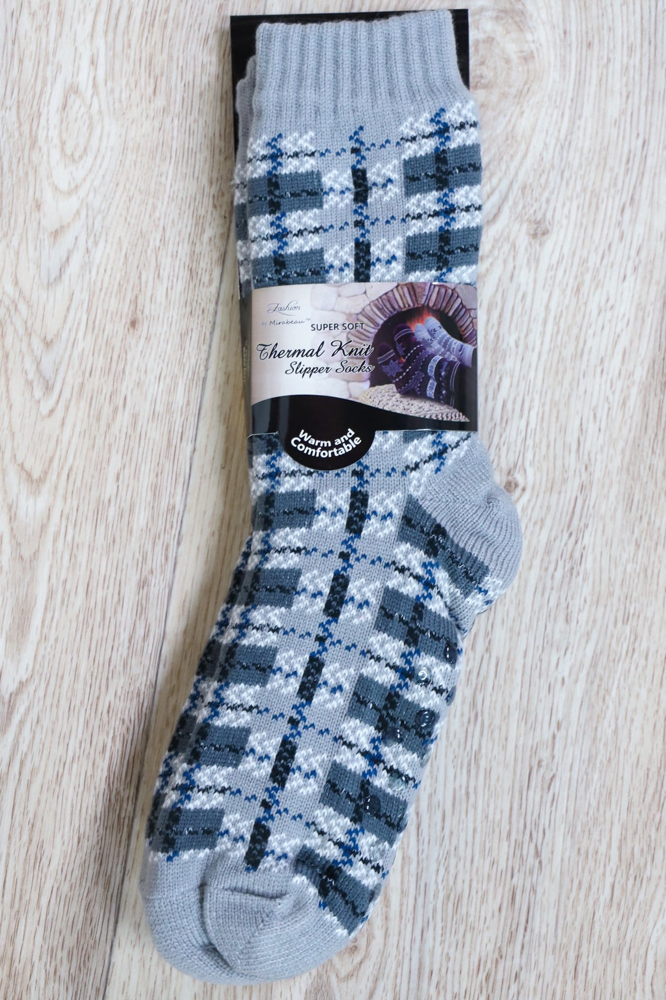 blue sock with plaid pattern