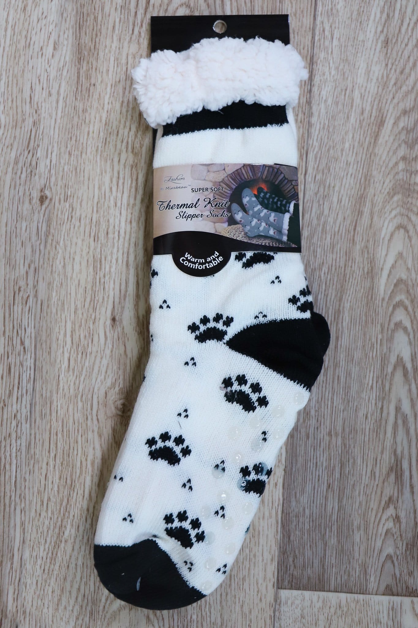 white paw print sherpa sock