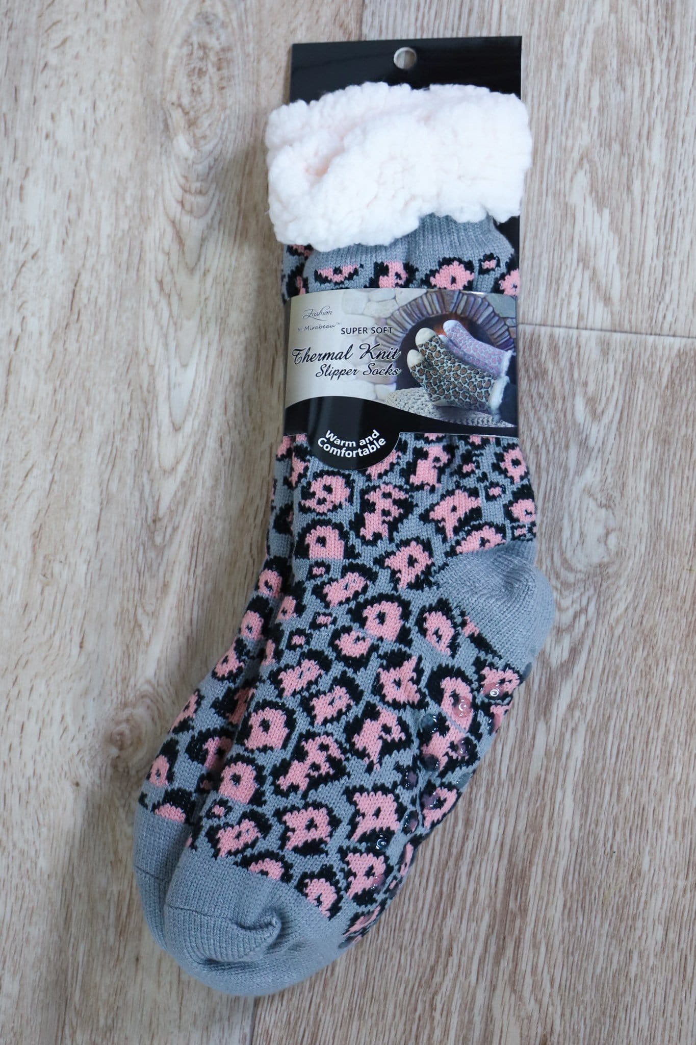 pink and grey leopard print sock