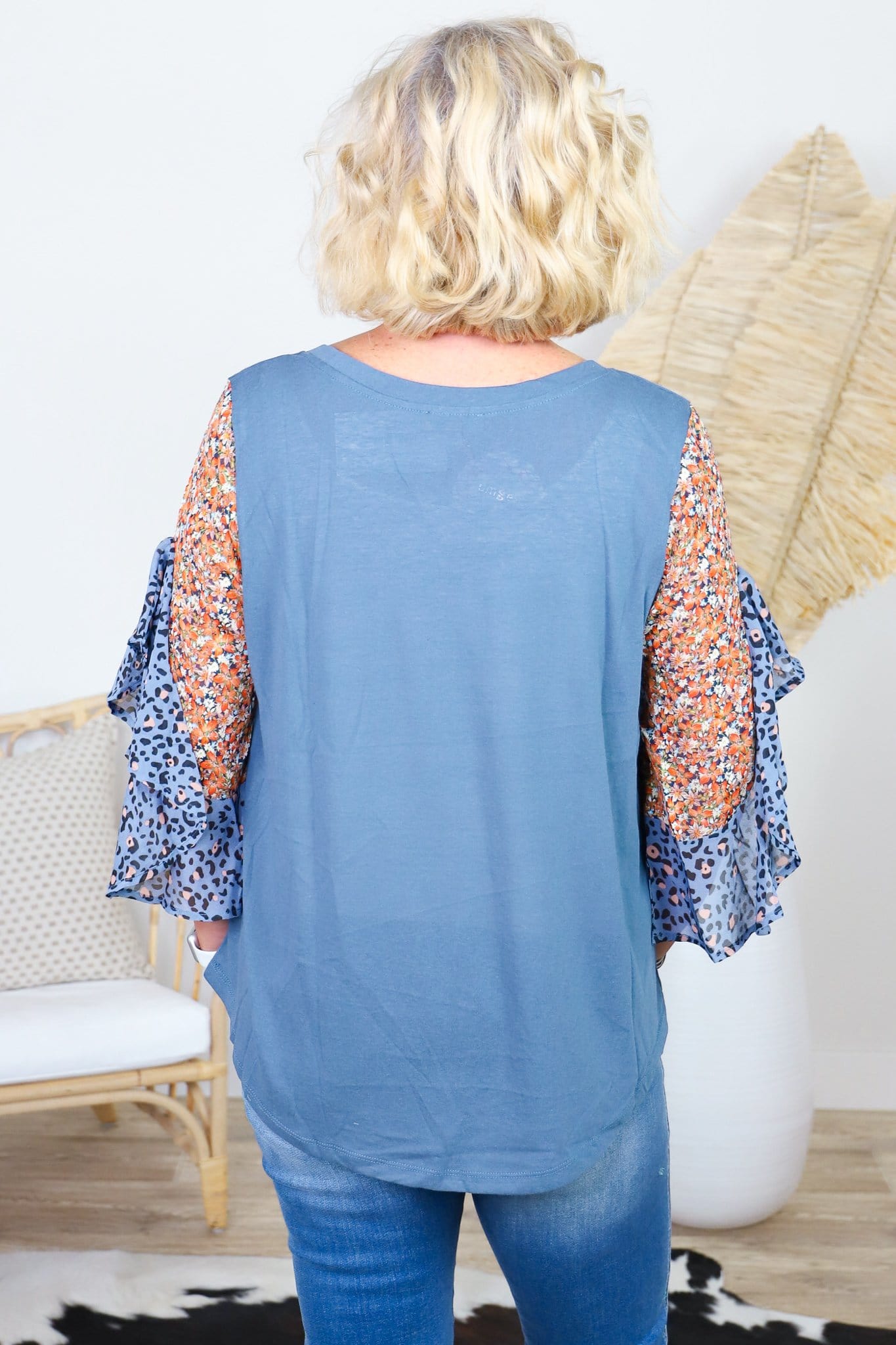 Floral & Animal Printed Ruffle Sleeve Top
