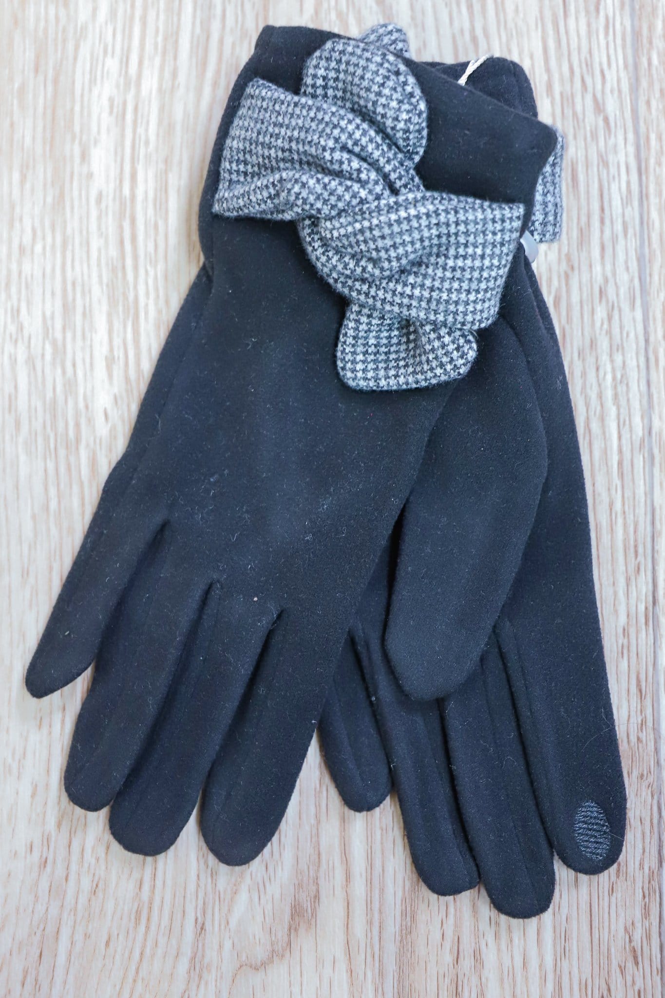 black gloves with wrist knot