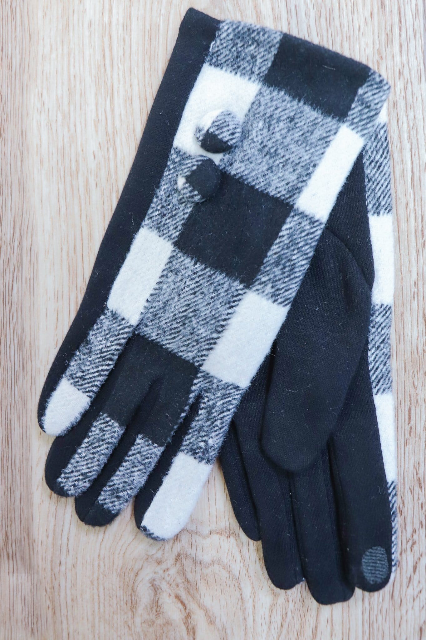 grey and black white flannel glove