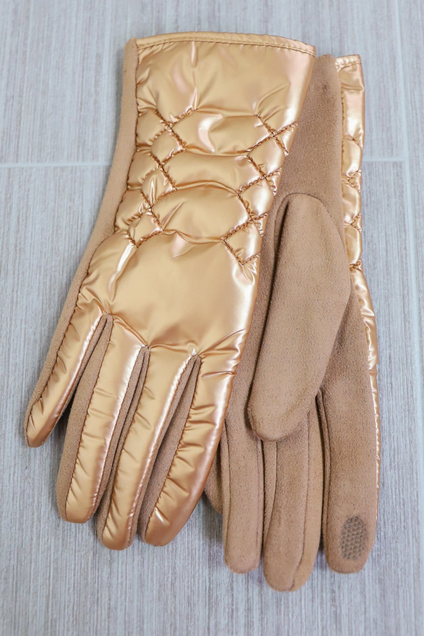 gold bogo warm puffed gloves