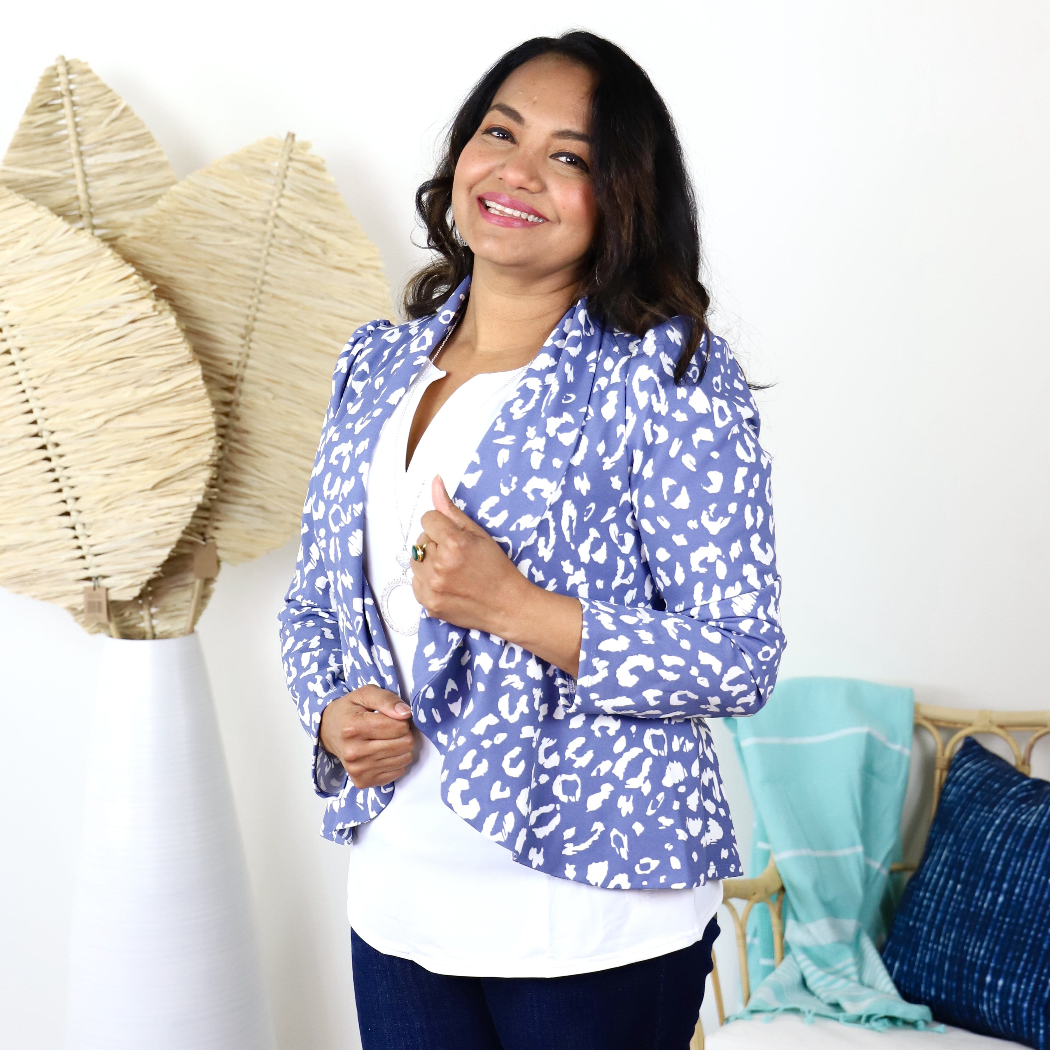Blue Leopard Peplum Blazer