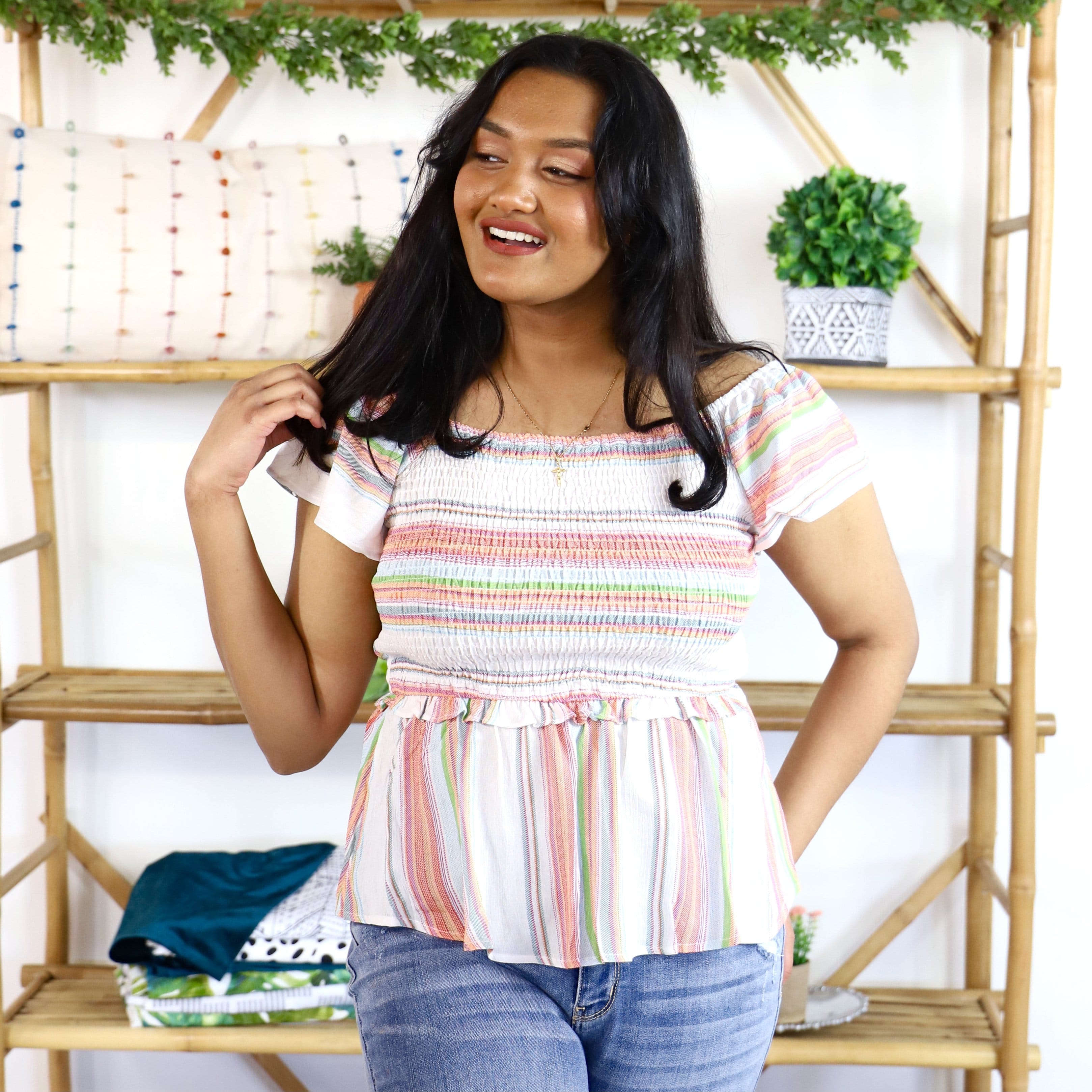 Multi Stripe Smocked Top