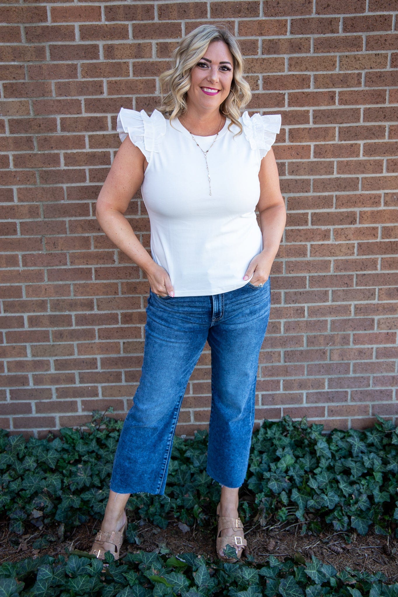 Ivory Ruffle Shoulder Top