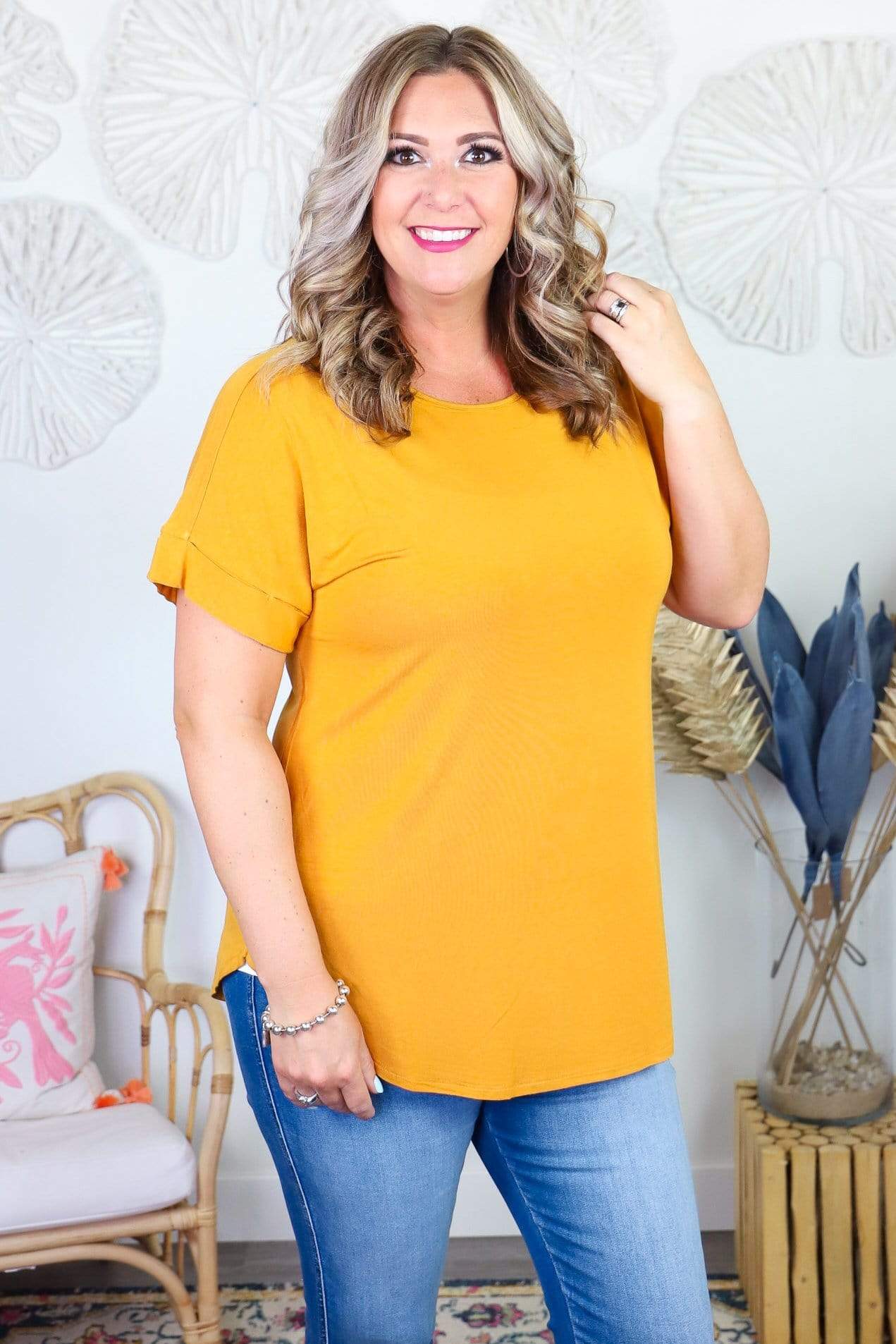 Basic Boatneck Rolled Sleeve Tee
