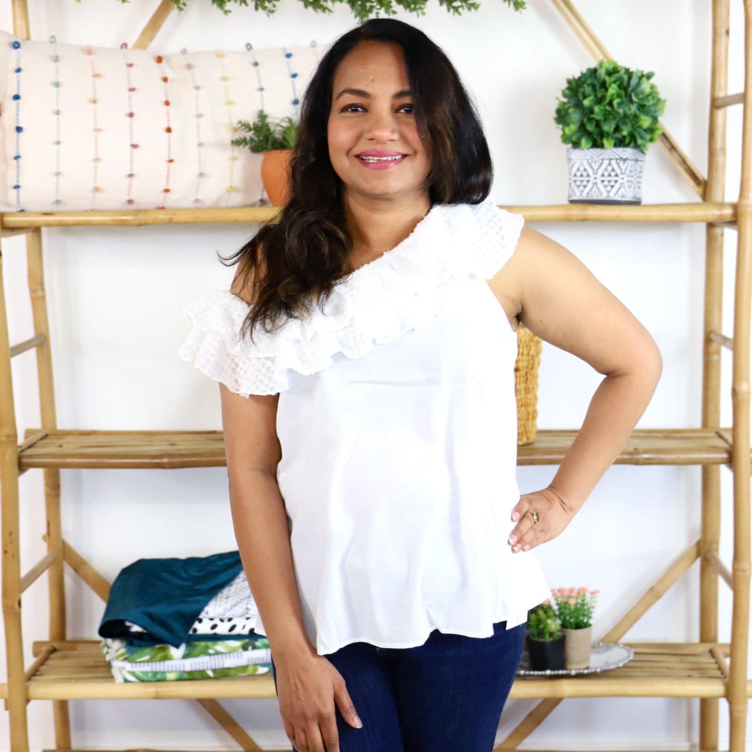 One Shoulder Ruffle Blouse