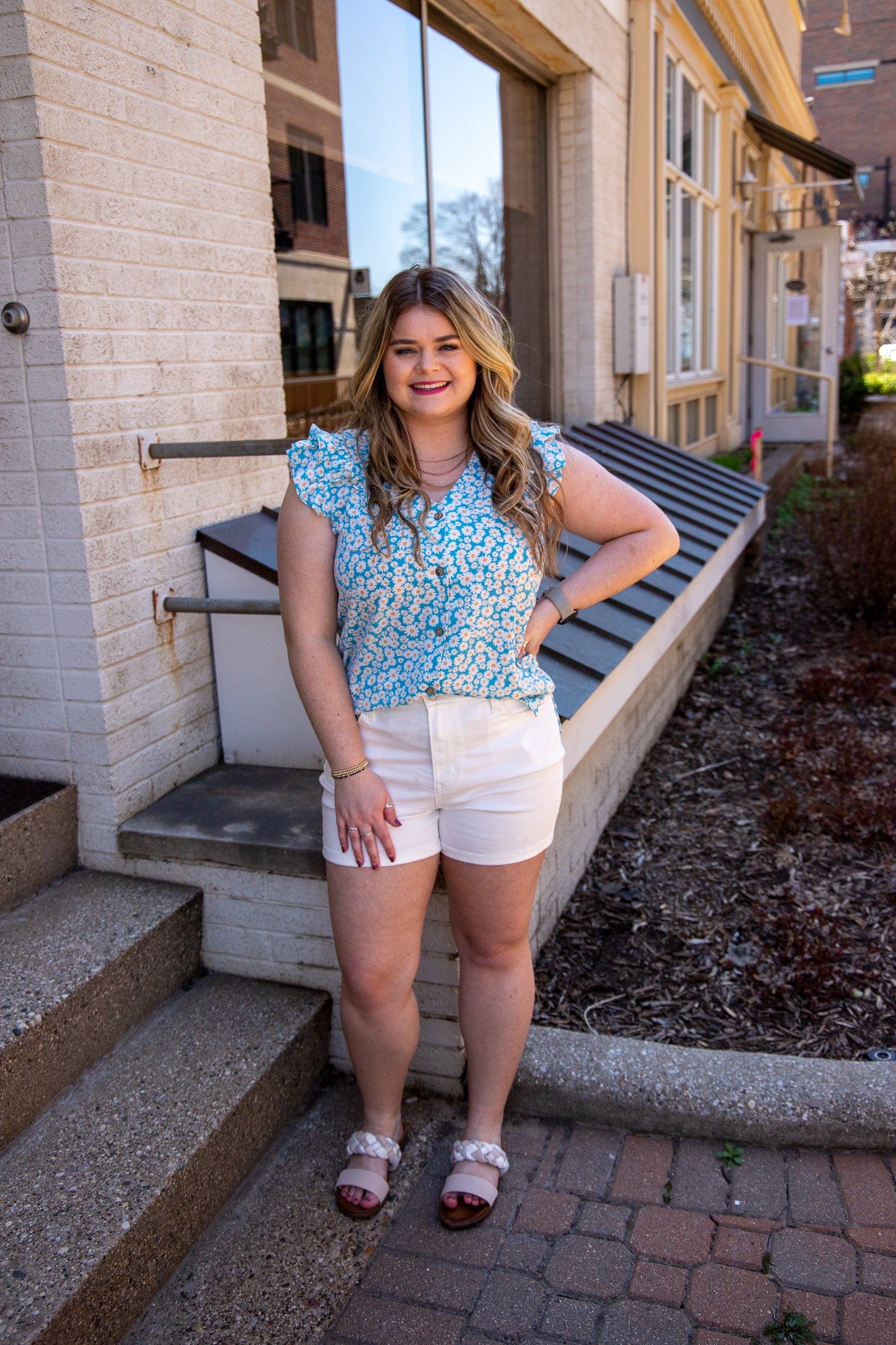 Blue Ditsy Daisy Button Top