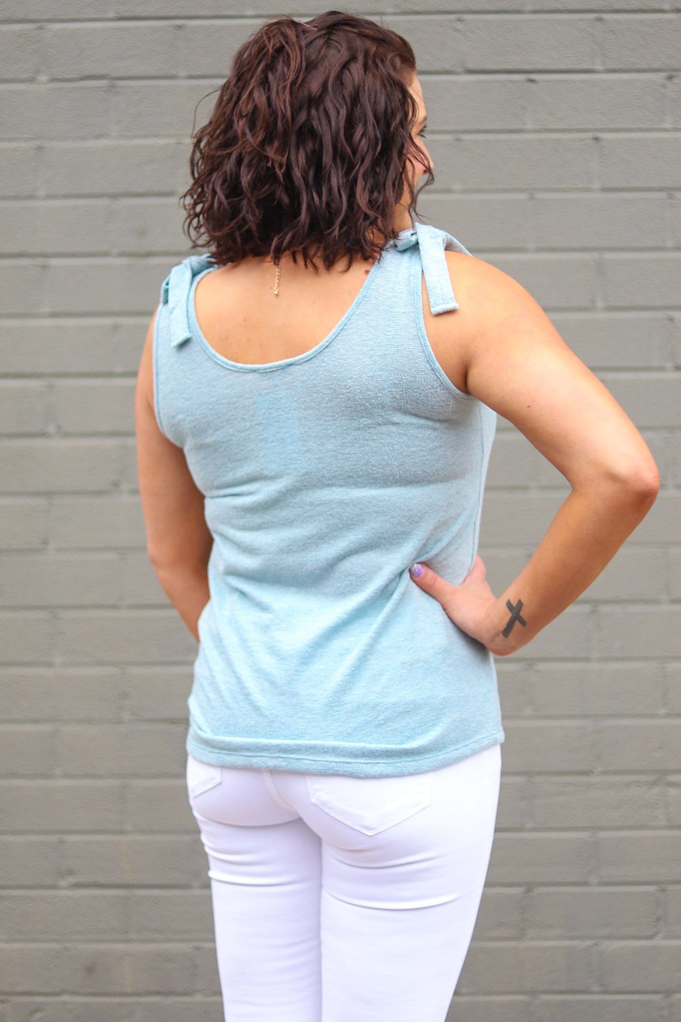 Mint Waffle Tank w/Bows