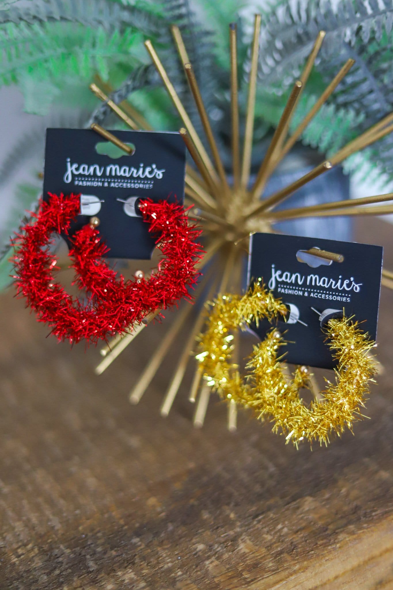 red and yellow tinsel earing
