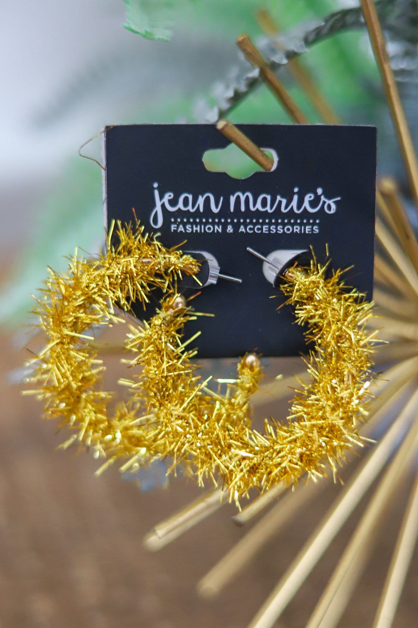golden tinsel hoop earring