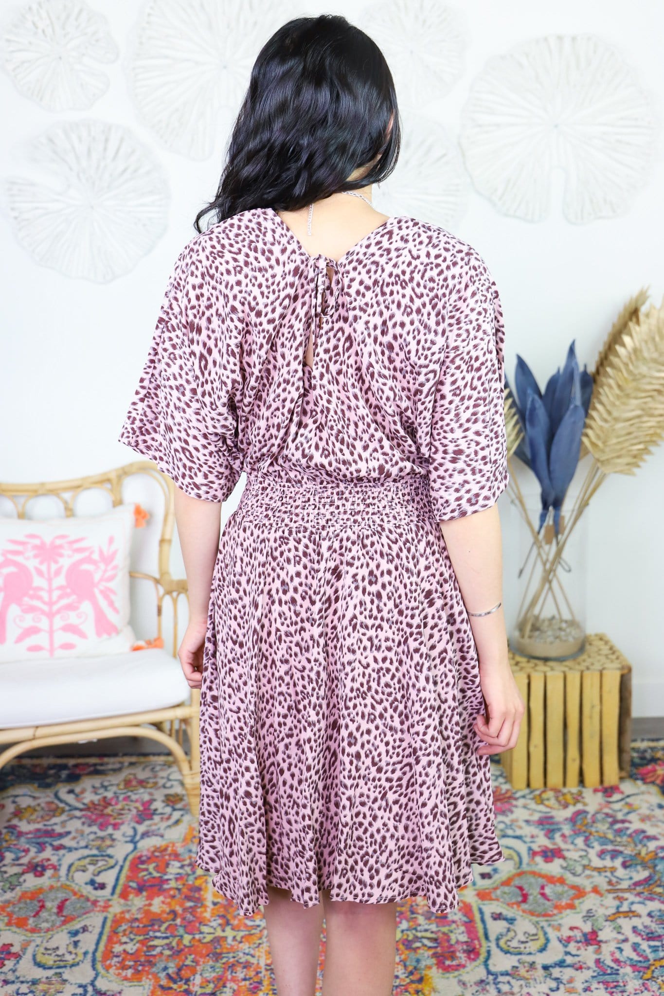 Mauve Animal Print Kimono Sleeve Dress
