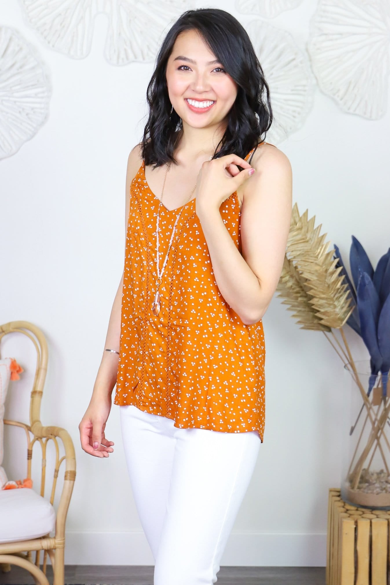 Amber Geo Print Lace Trim Tank