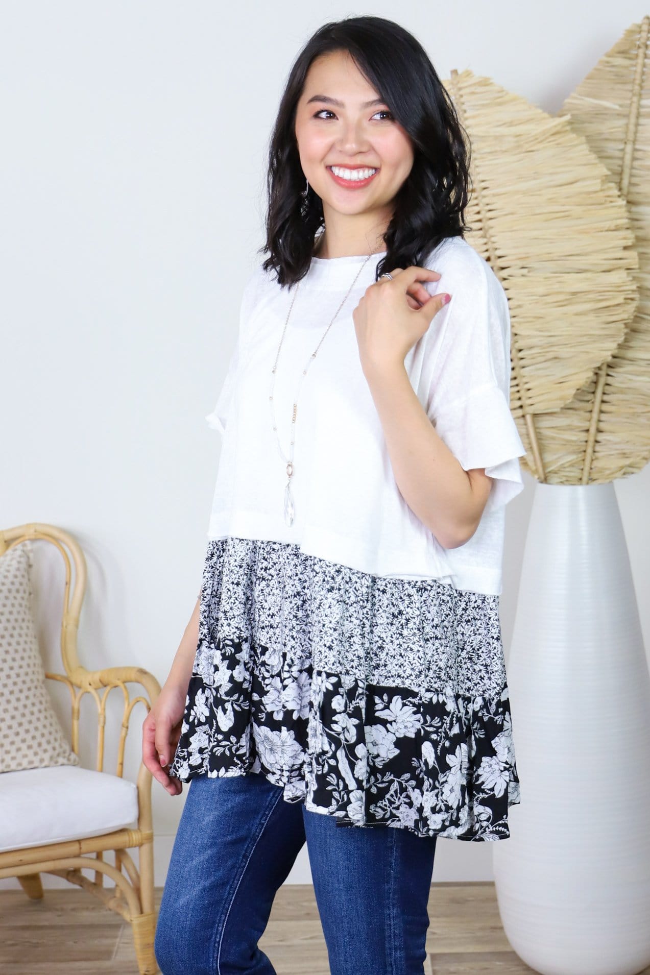 Mix Print Ruffle Tiered Top
