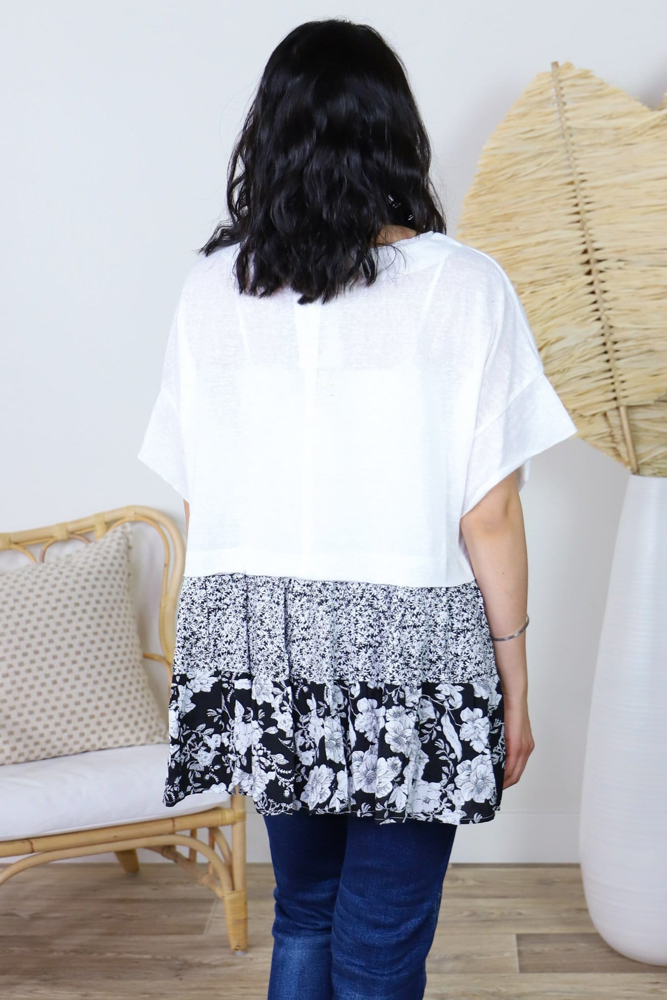 Mix Print Ruffle Tiered Top
