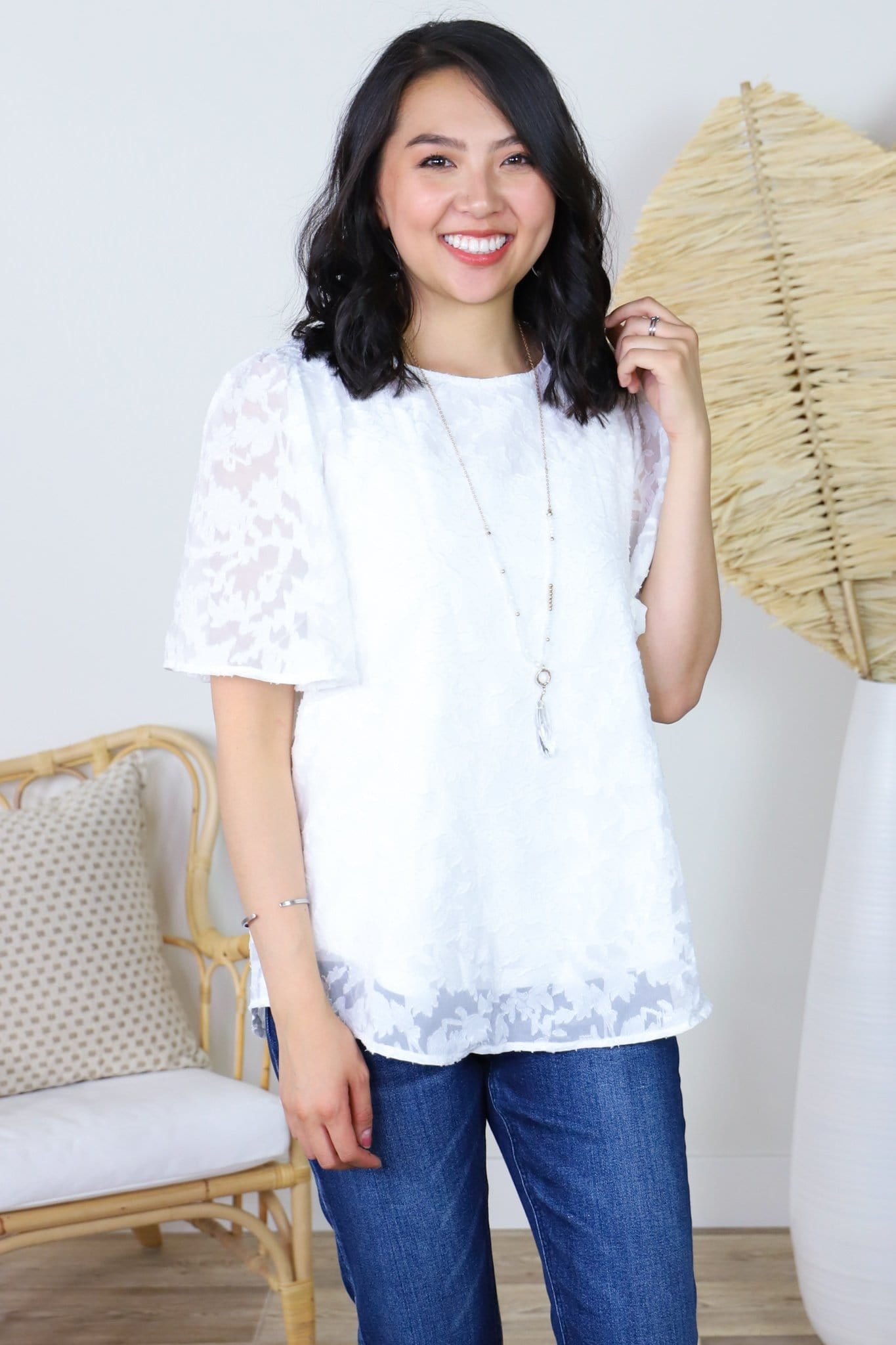 Solid Jacquared Lined Blouse
