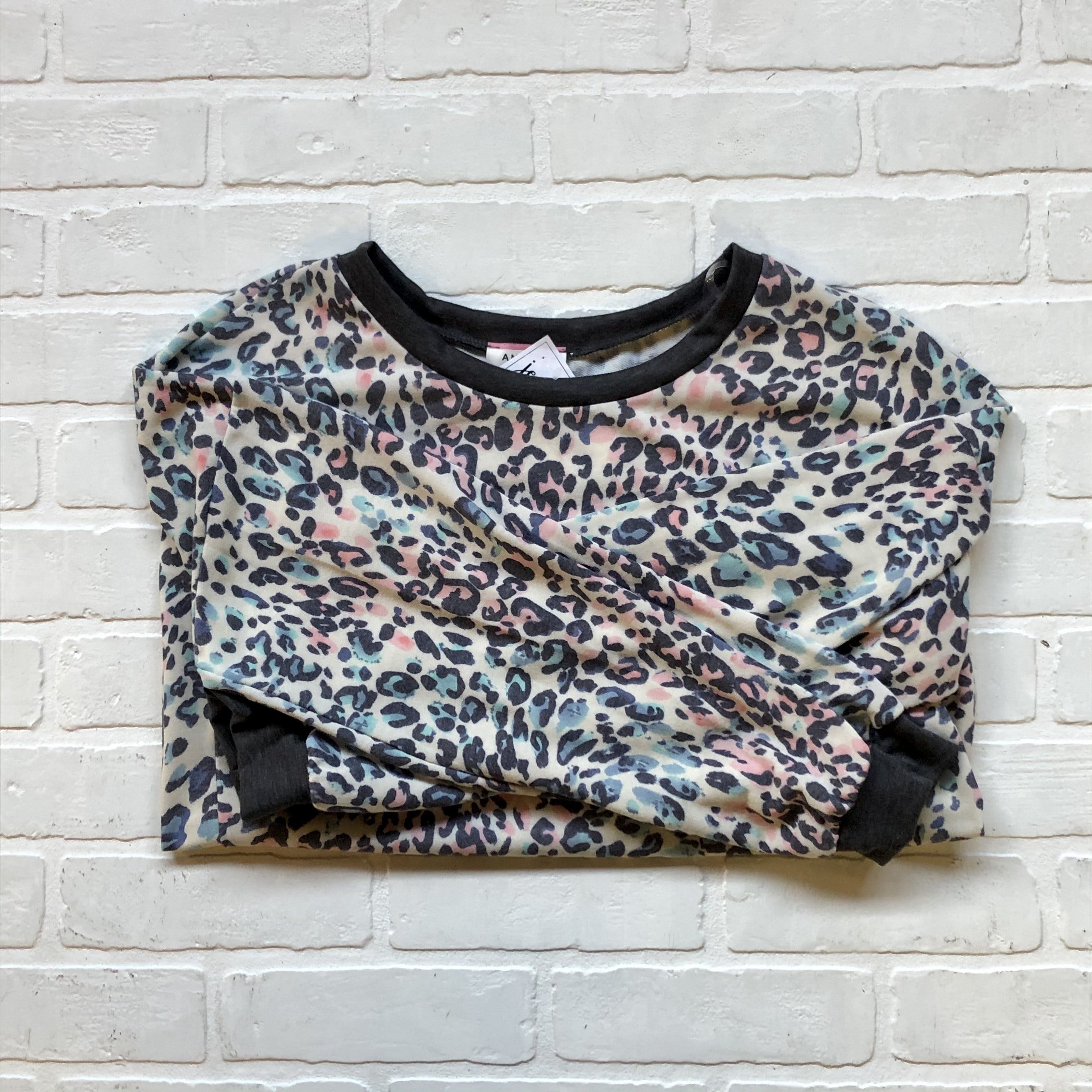 Blue Pink Leopard Print Top
