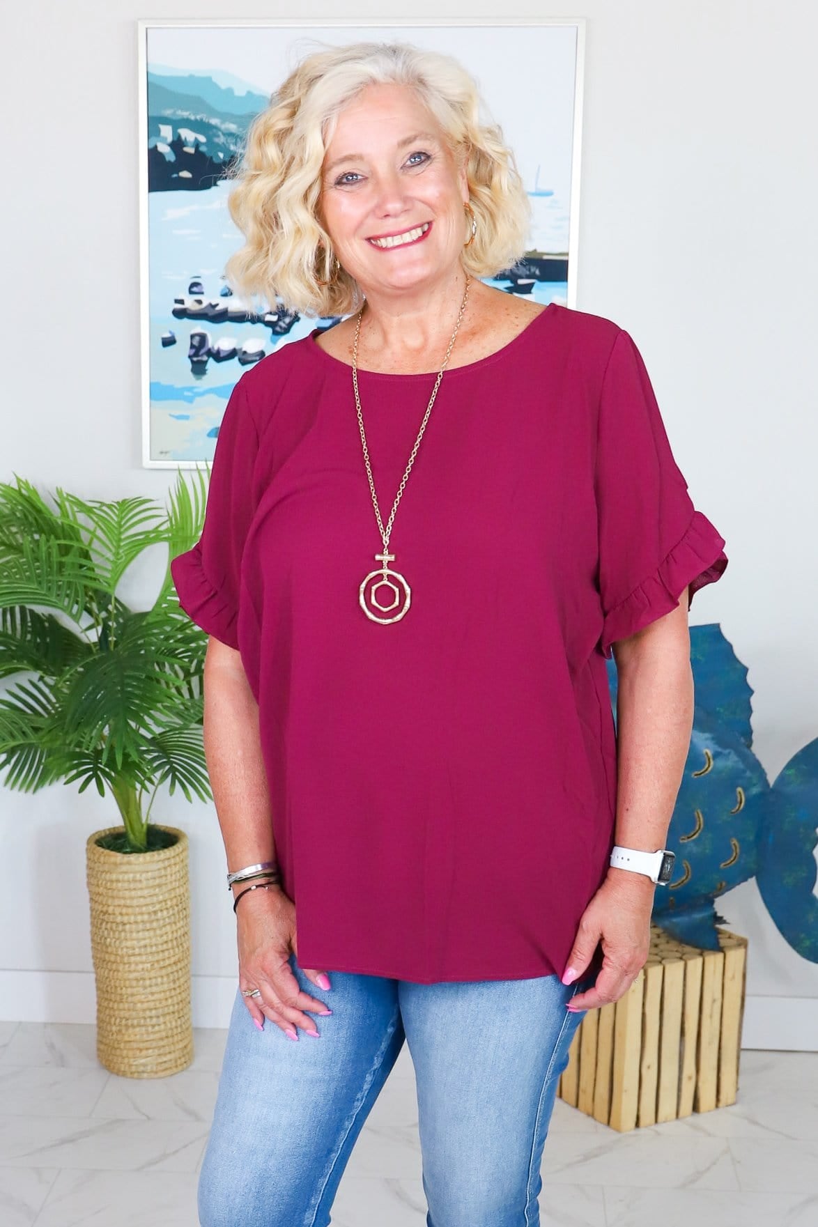 Ruffle Detail Short Sleeve Blouse