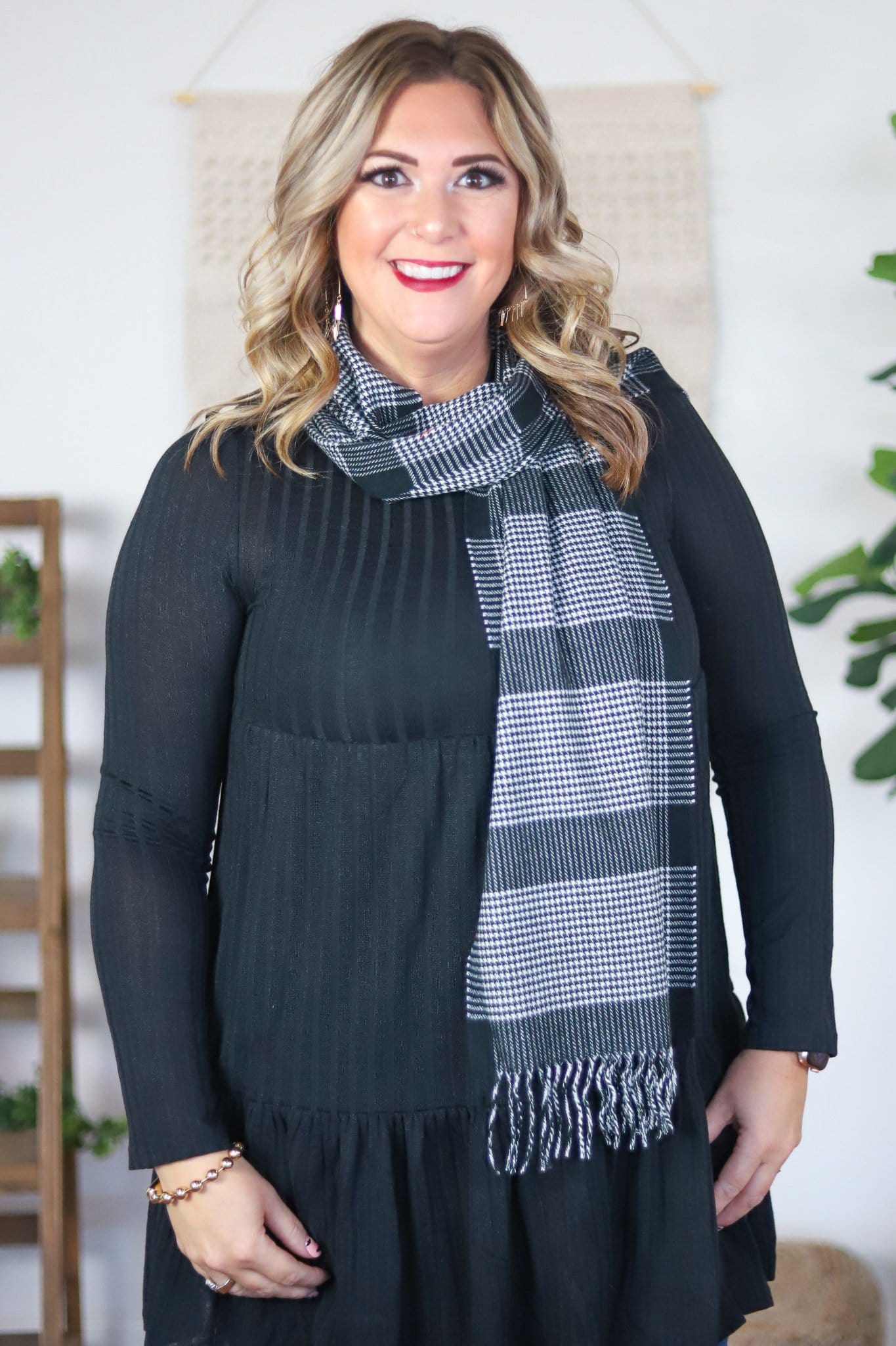 plaid grey blocked scarf