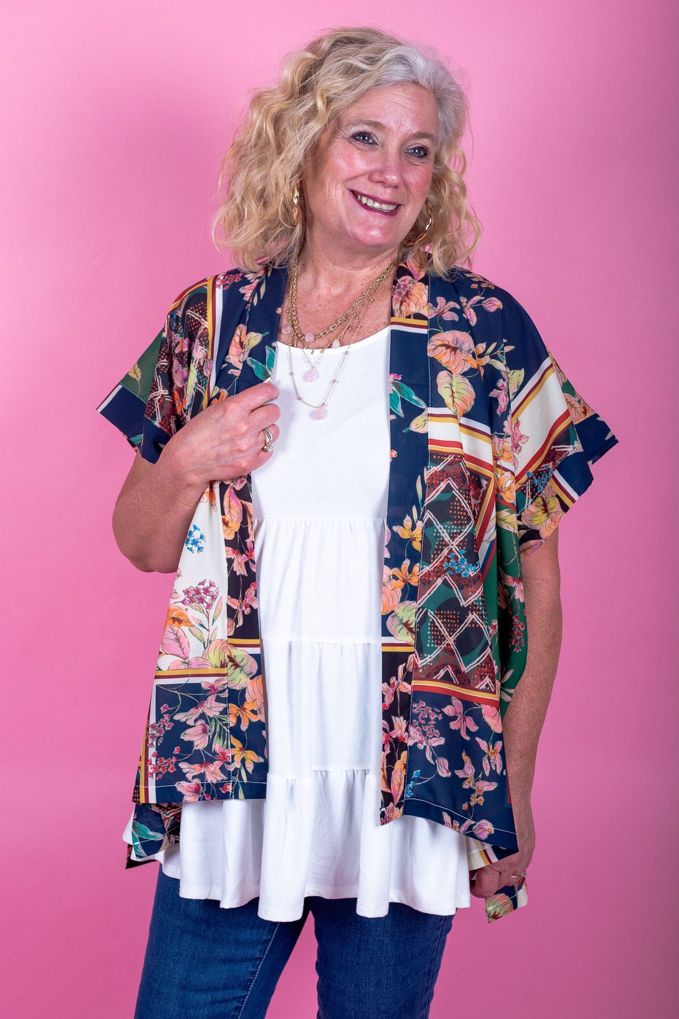 Navy Patchwork Kimono