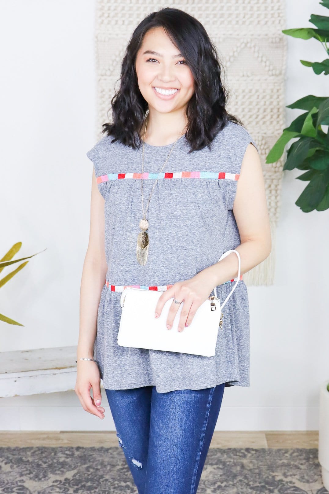 Embroidered Detail Flounce Top