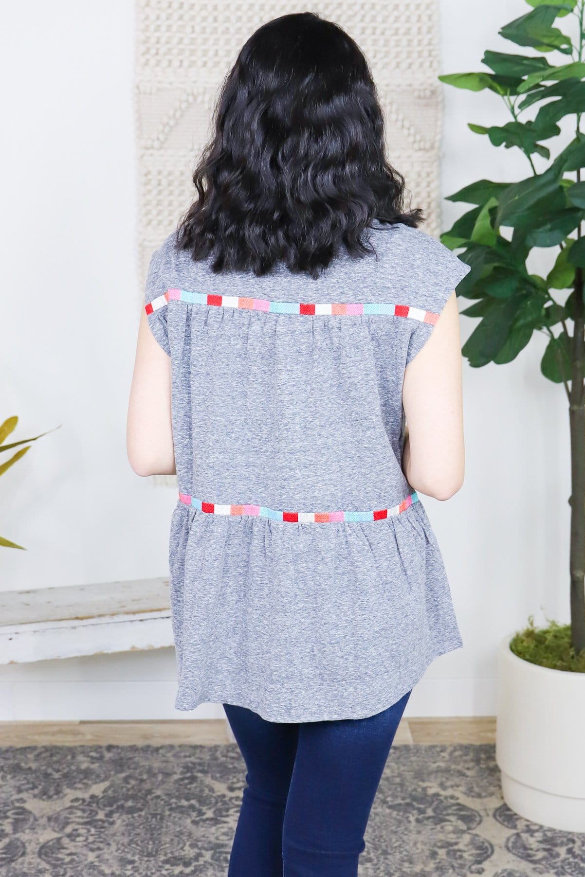 Embroidered Detail Flounce Top