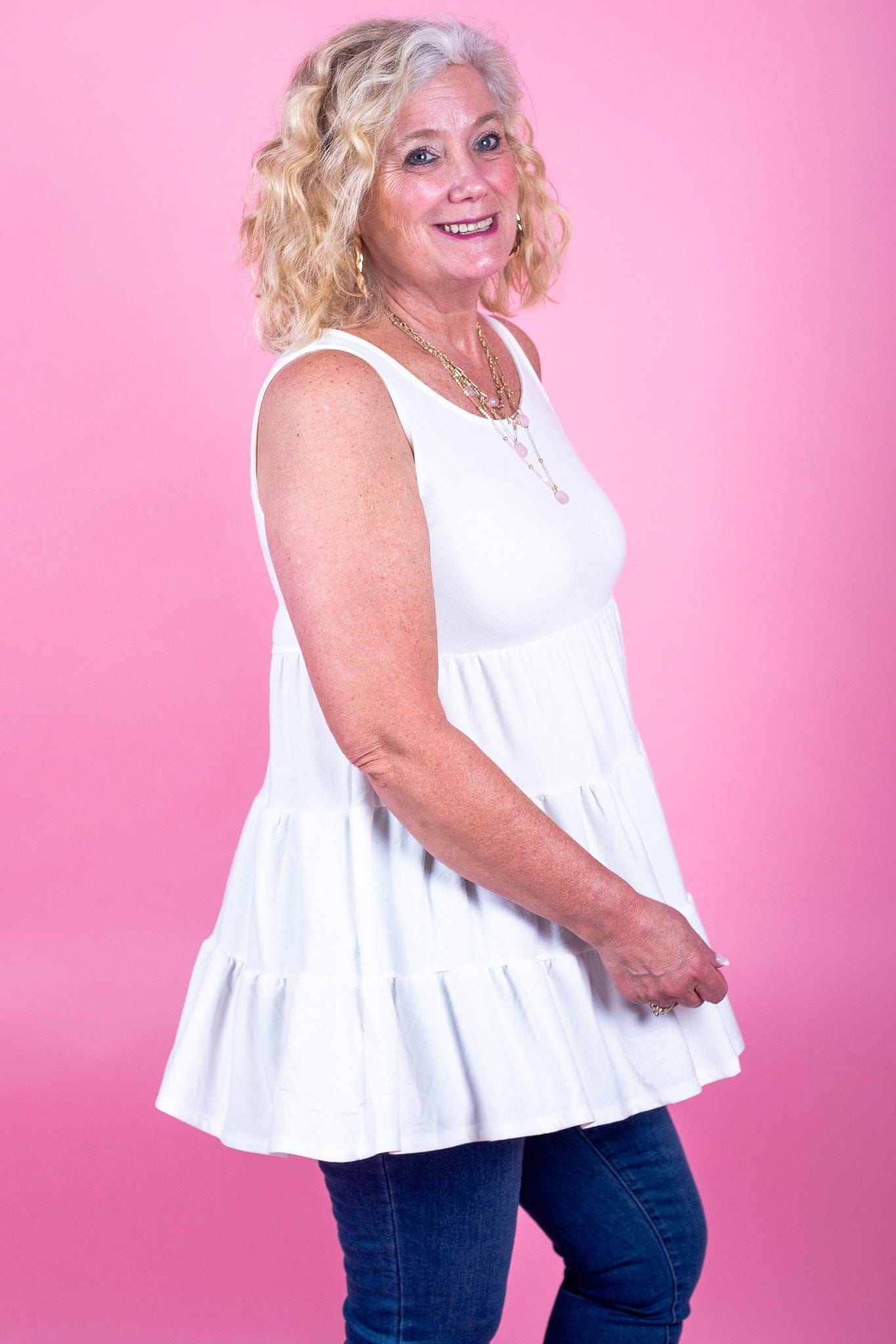 Ivory Tiered Ruffle Tank