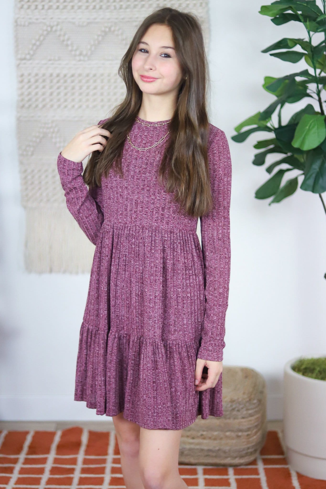 wine ribbed short dress