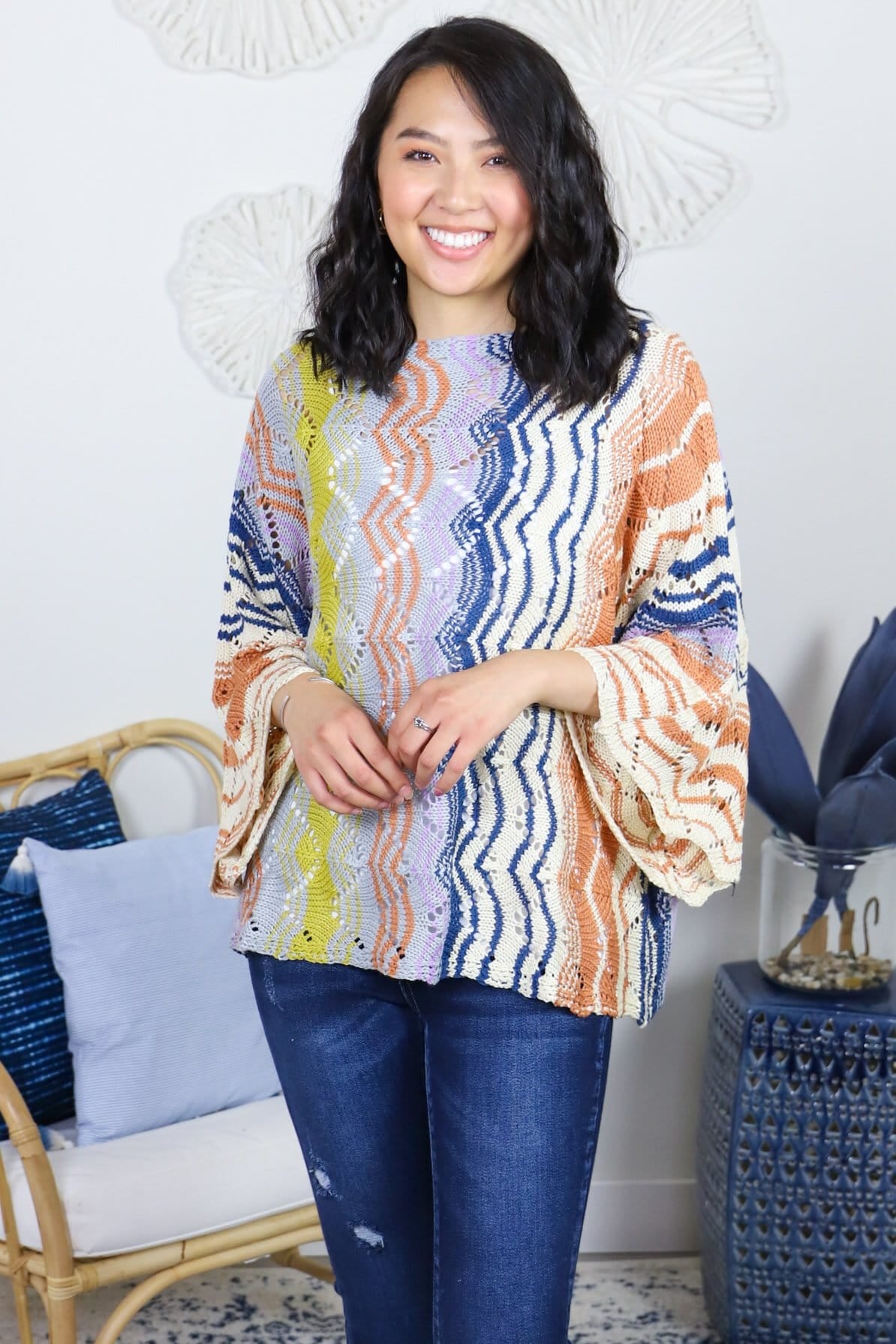 Multi Color Thread Knitted Sweater Top