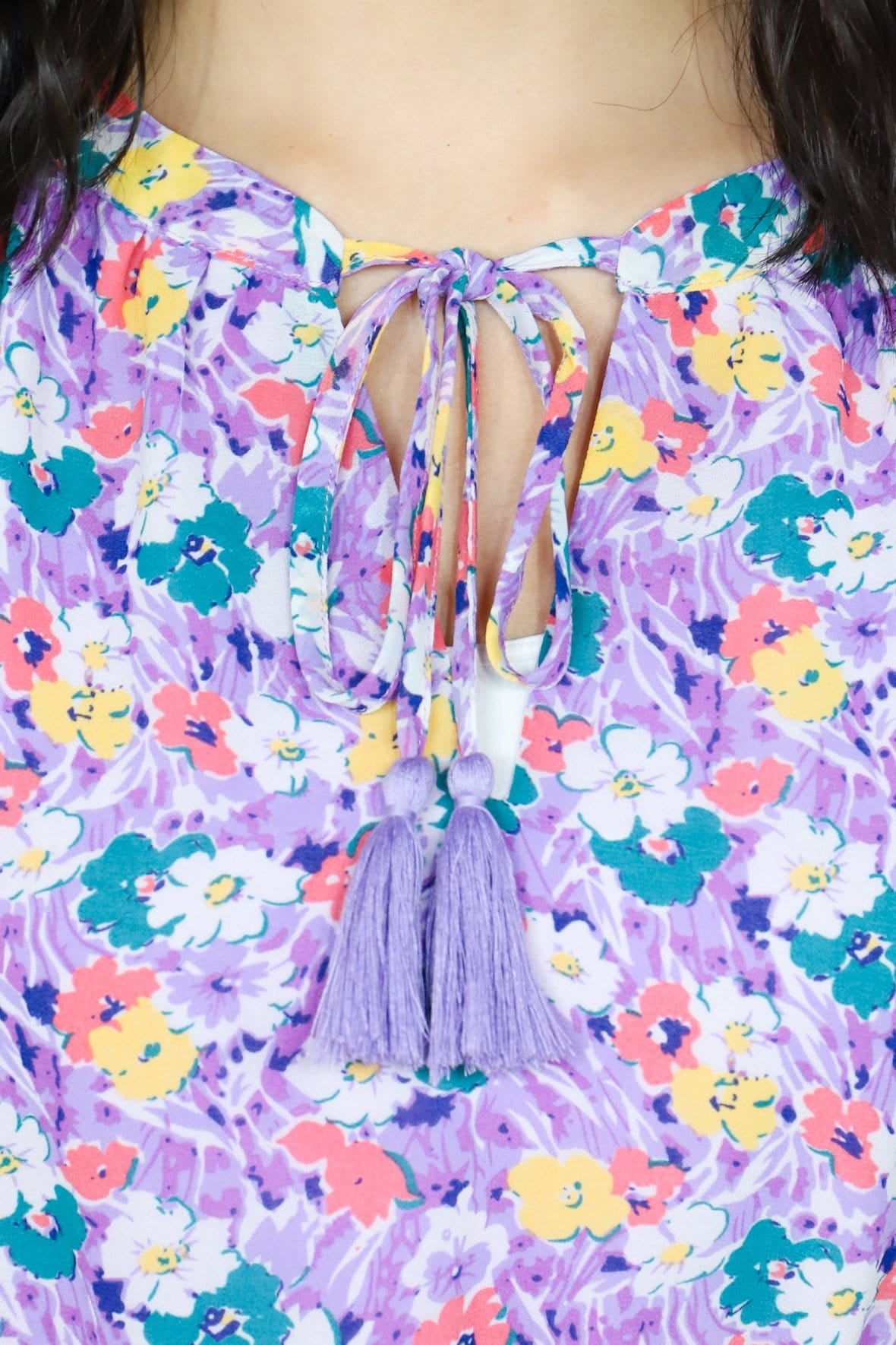 Lavender Floral Ruffle Sleeve Dress