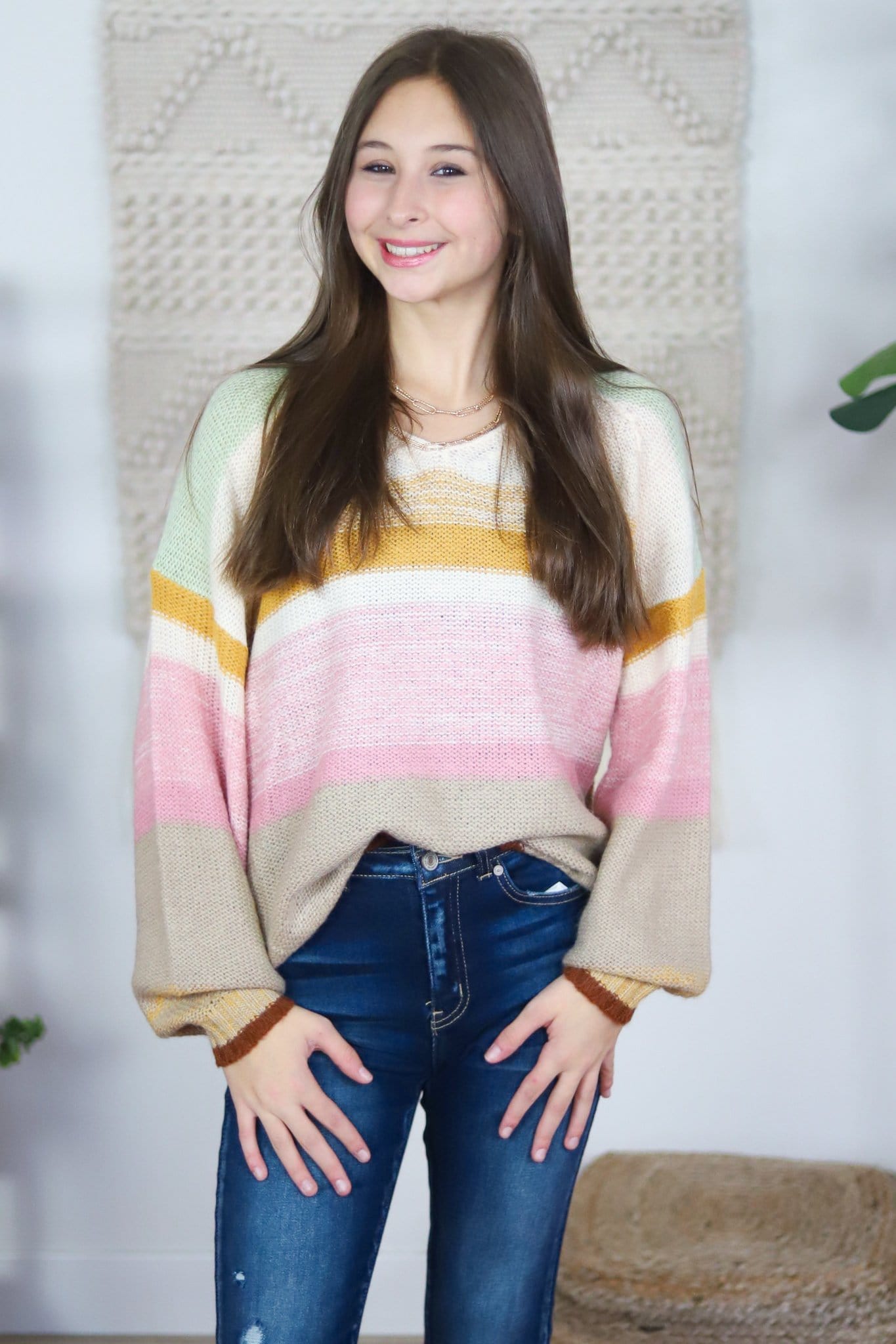 colorful sweater with soft knit pattern