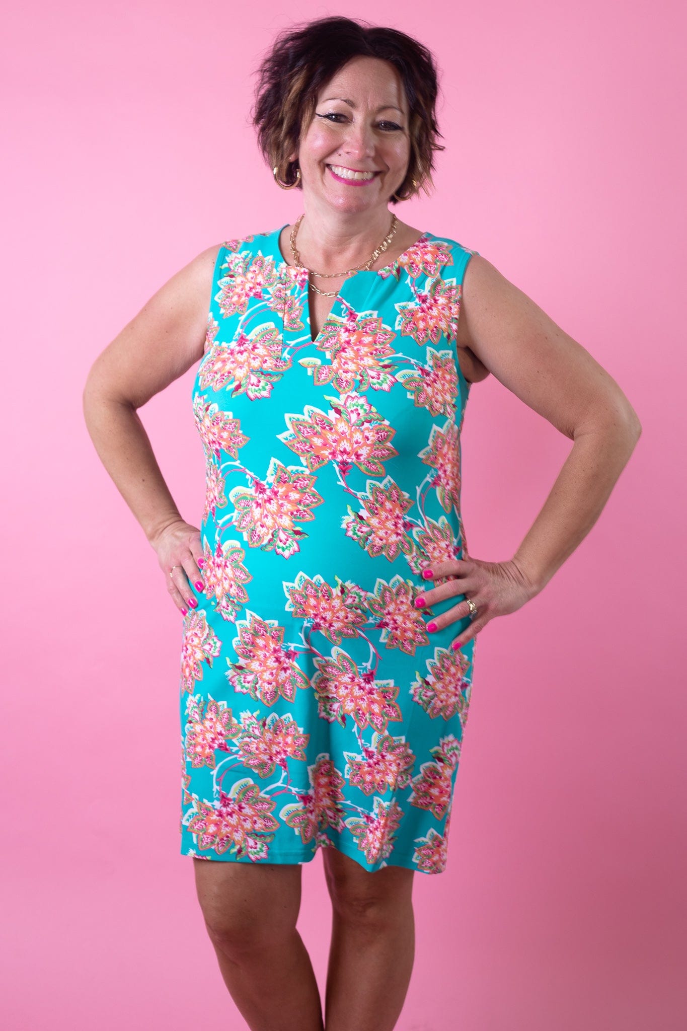 Teal & Coral Floral Dress