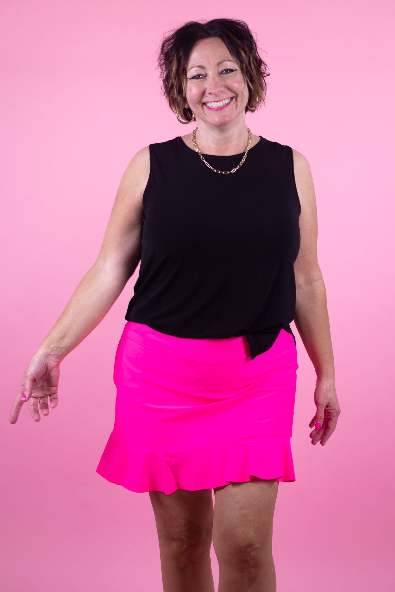 Hot Pink Ruffle Trim Skort