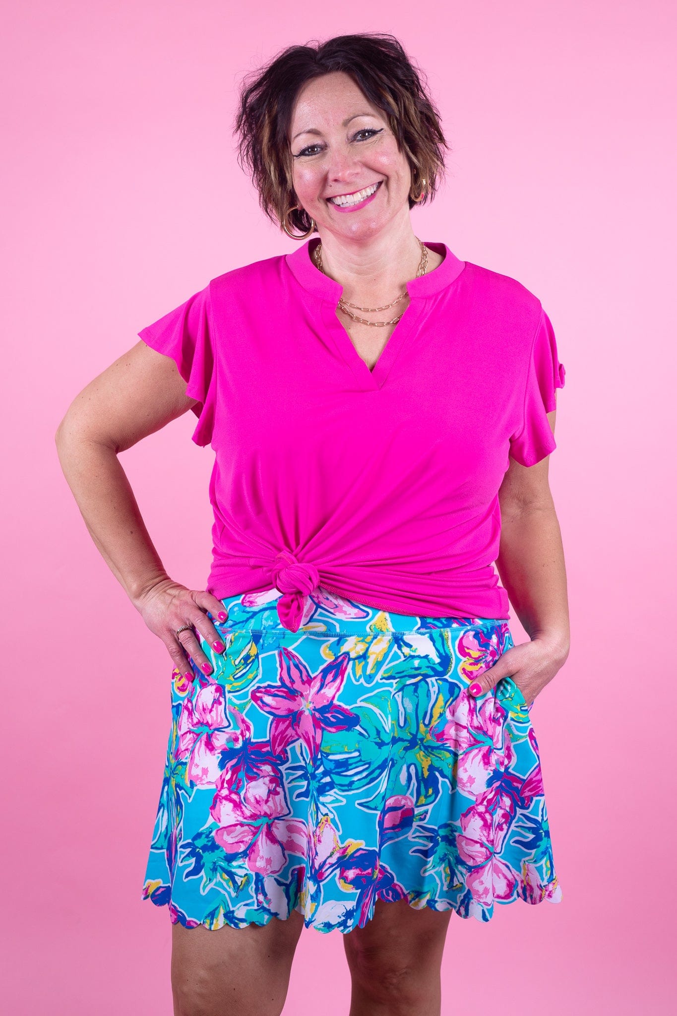 Aqua Tropics Scallop Edge Skort