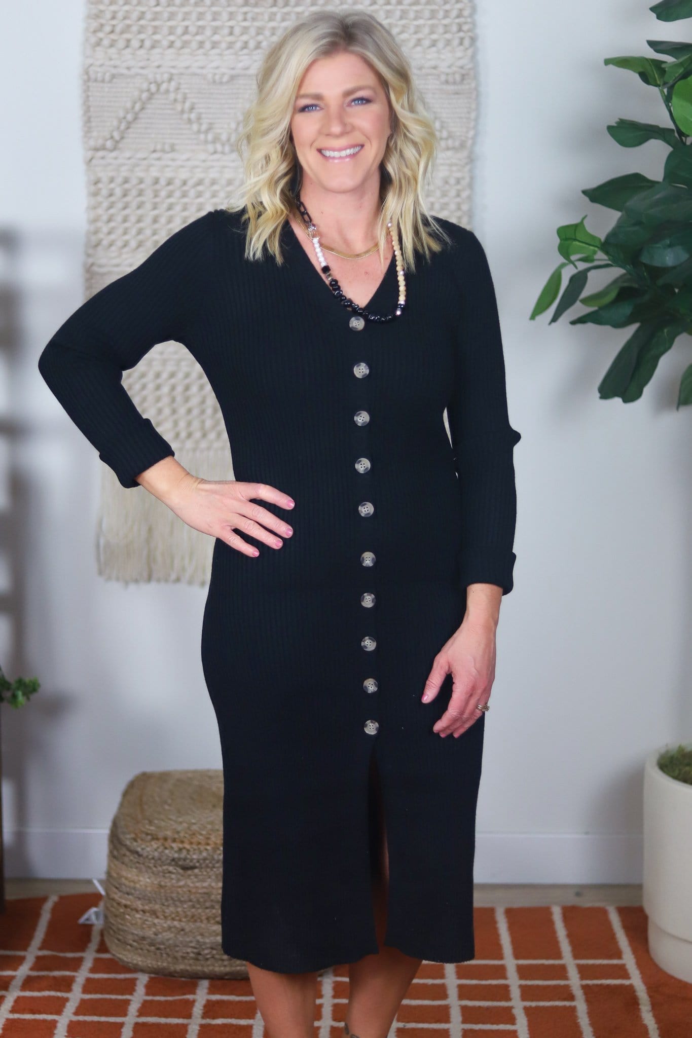button up black dress