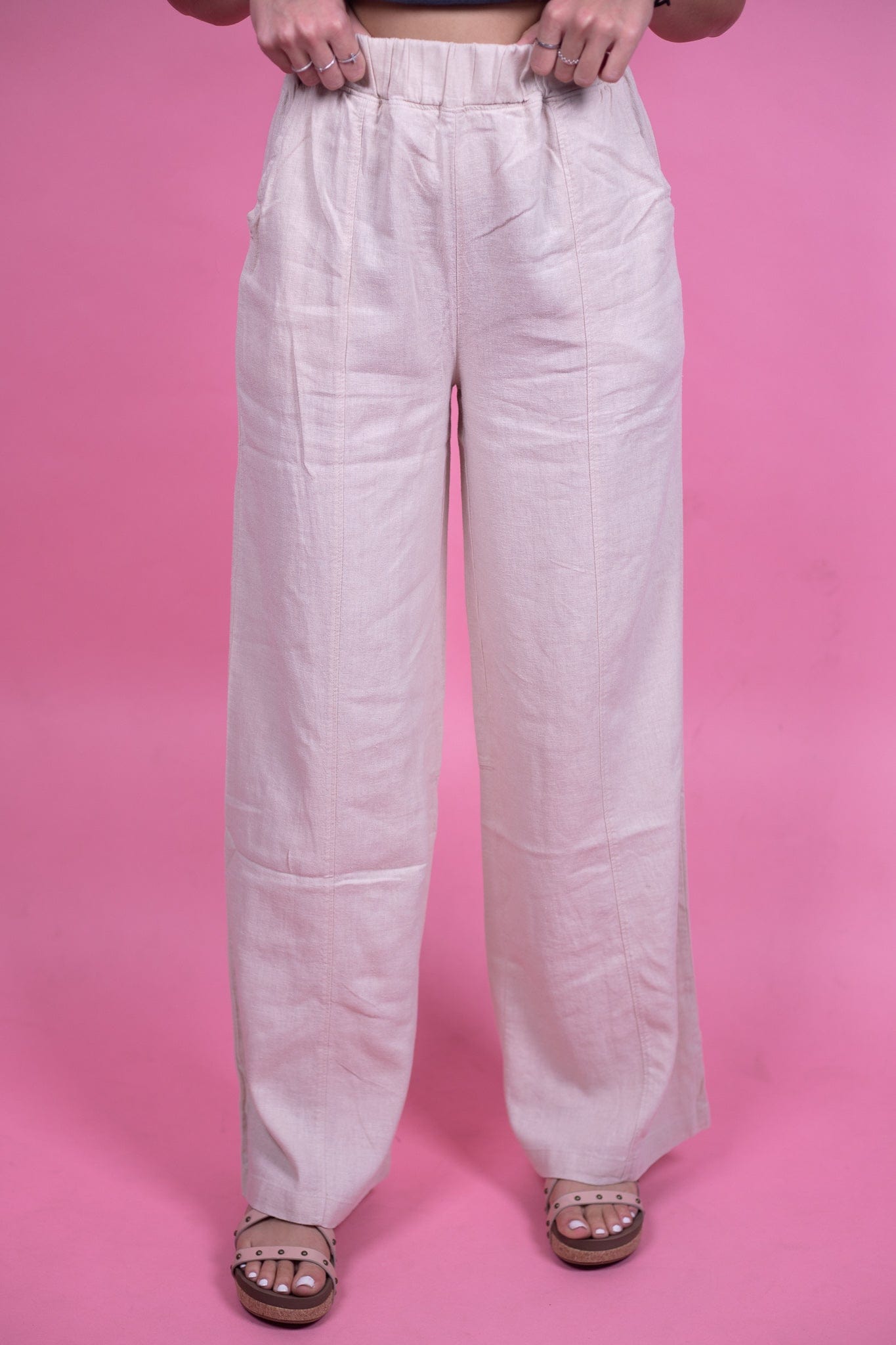 Taupe Linen Wide Leg Pant