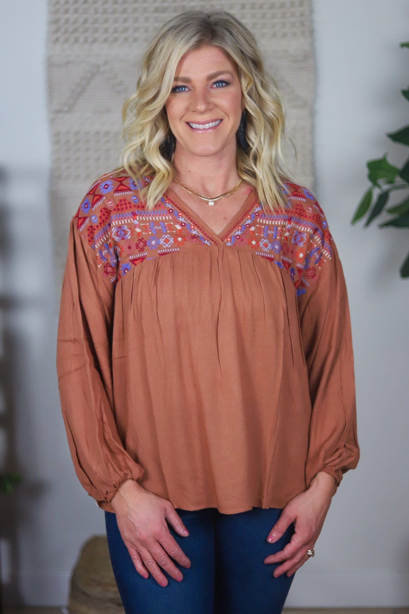 babydoll balloon sleeve embroidery top