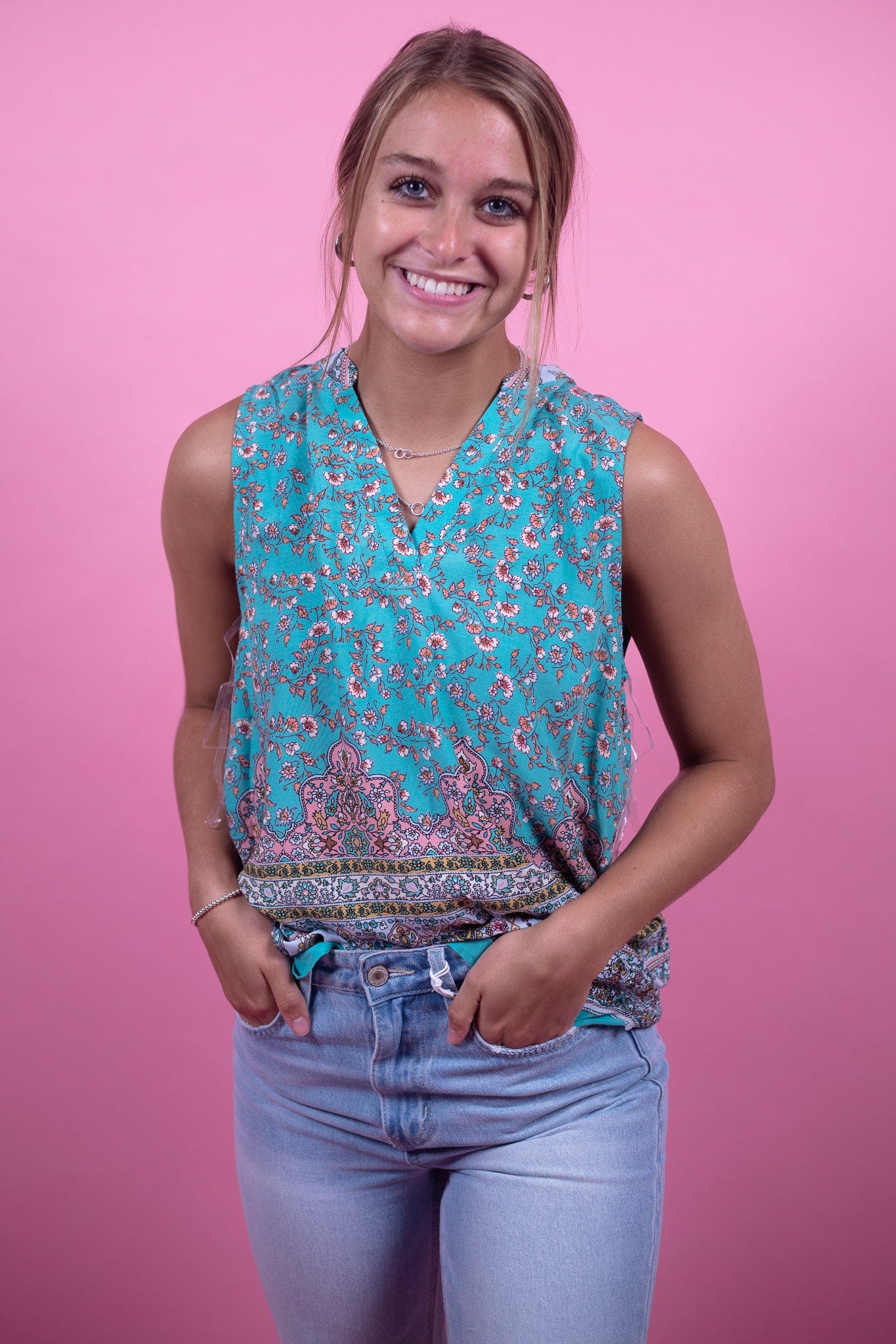 Teal Floral Mix Tank
