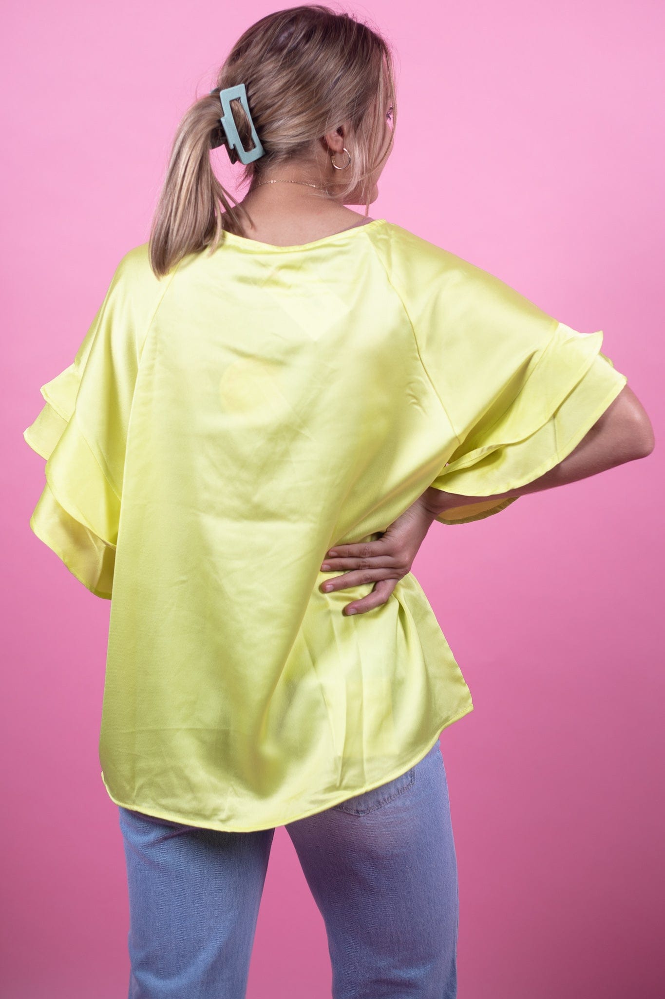 Citrus Dolman Ruffle Sleeve Top