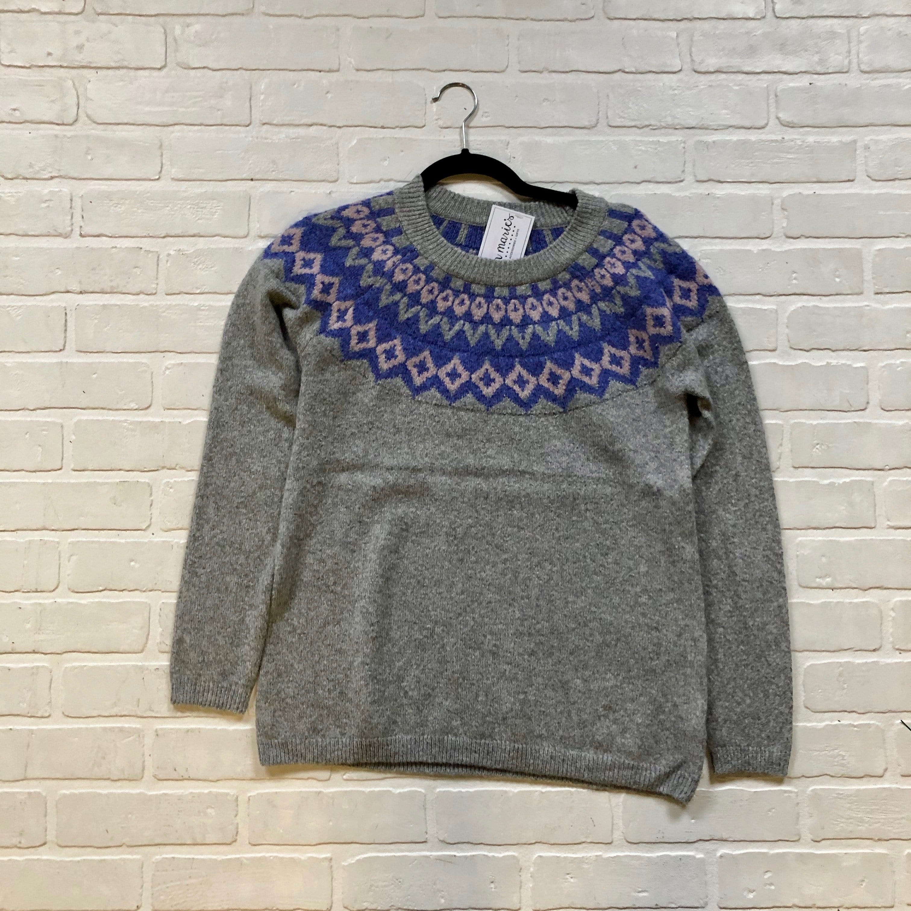 Blue Neck Pattern Sweater
