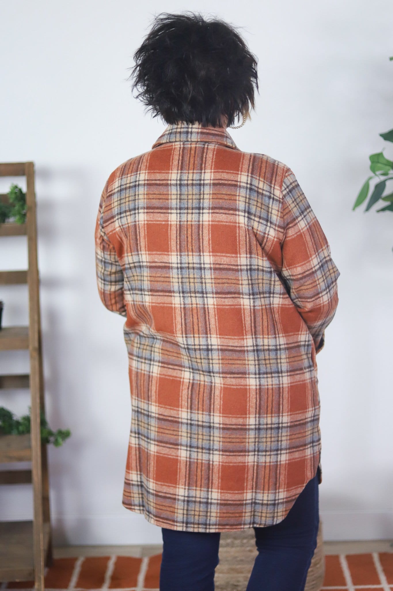 Rust Multicolor Rolled Sleeve Flannel Shacket