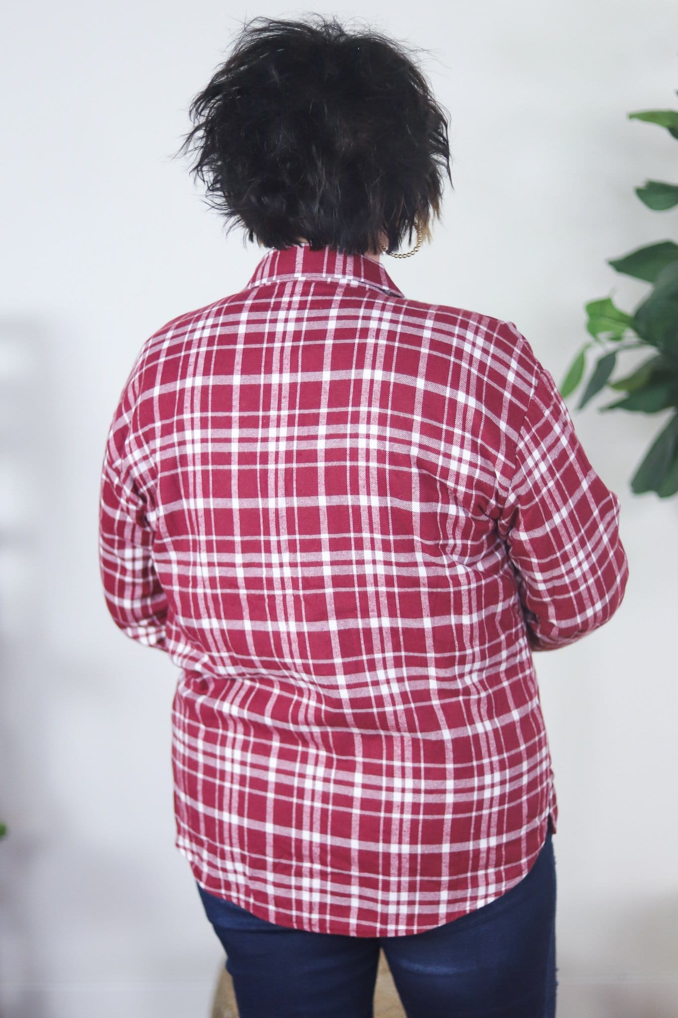 back of red shacket