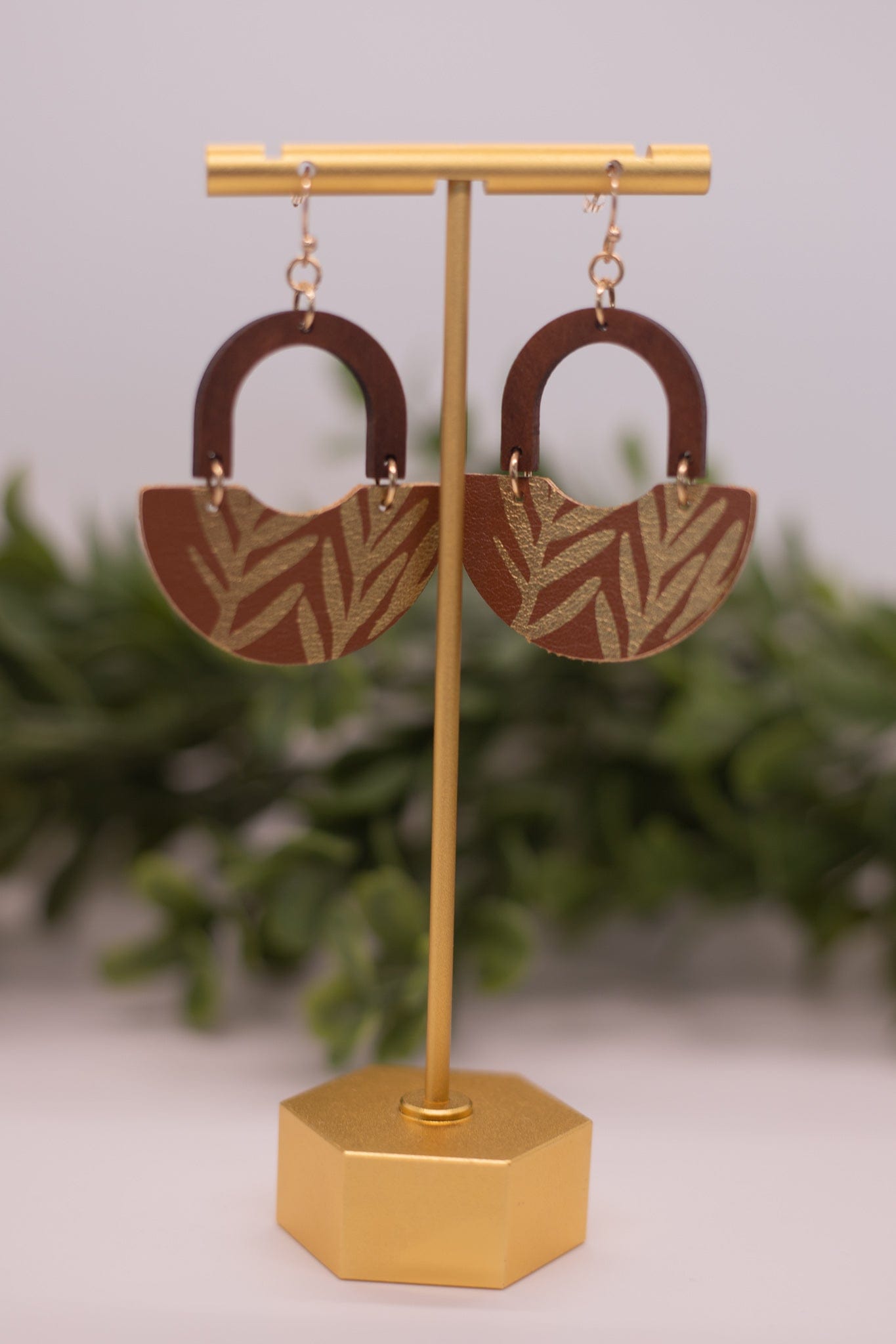 Leather & Wood Drop Earring