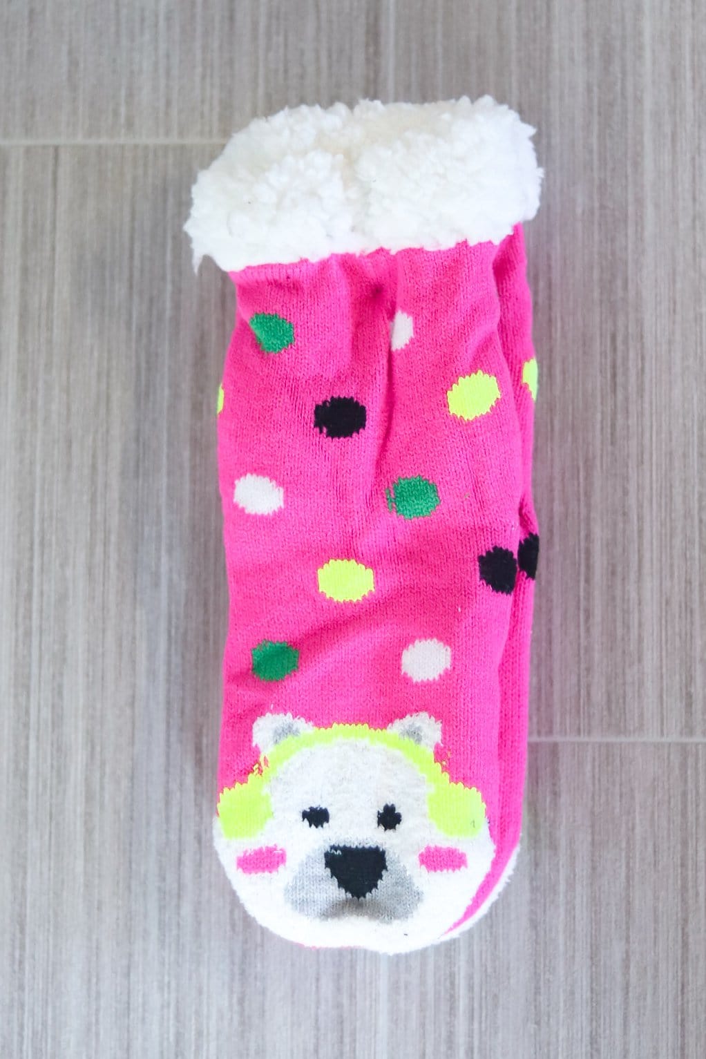 pink polar bear dotted sock