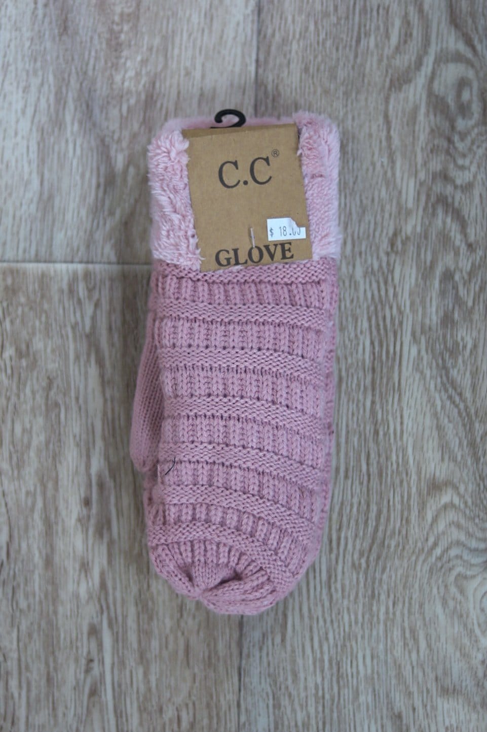 pink knit warm mitten