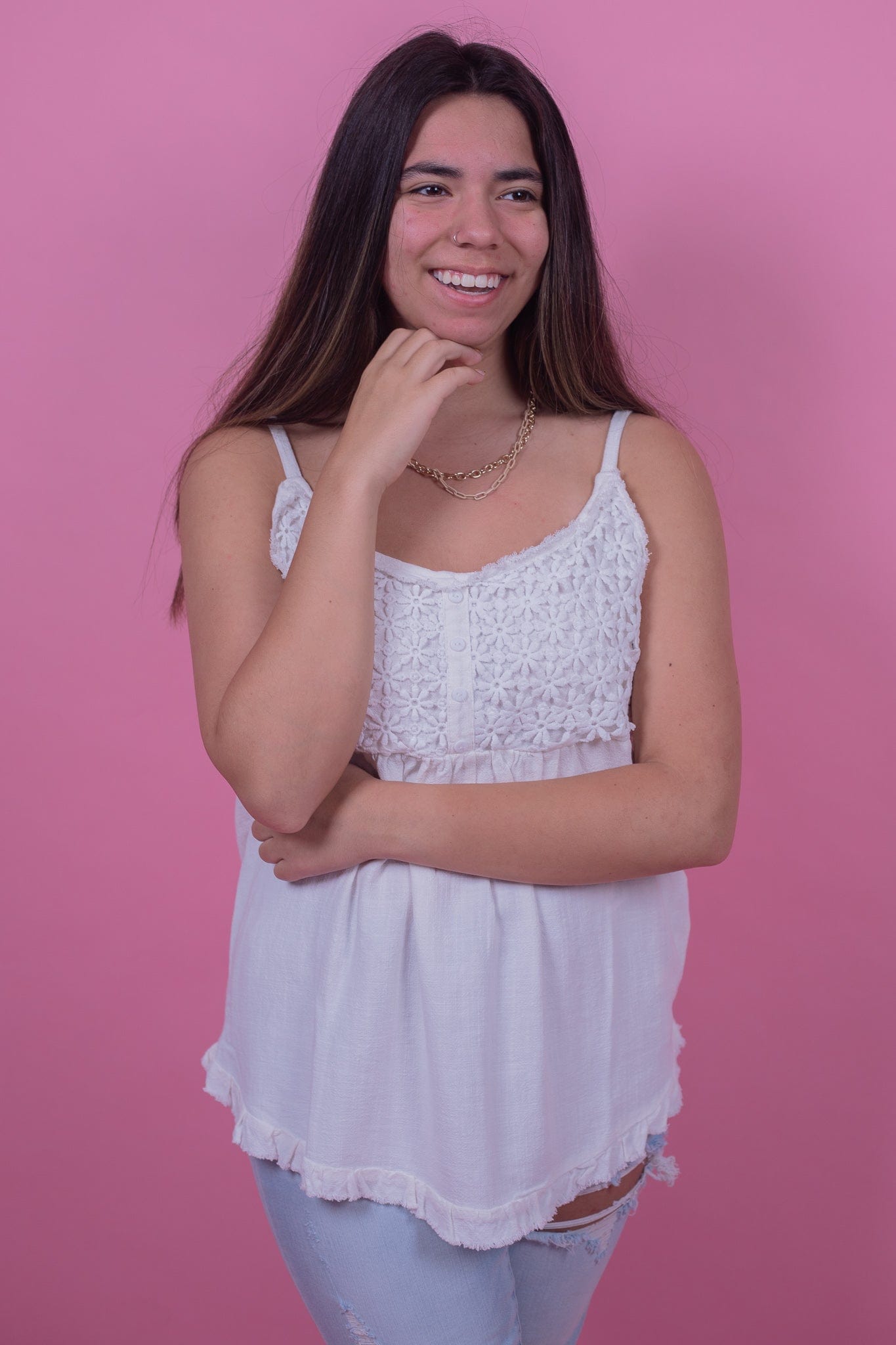 Lace Detail Linen Tank